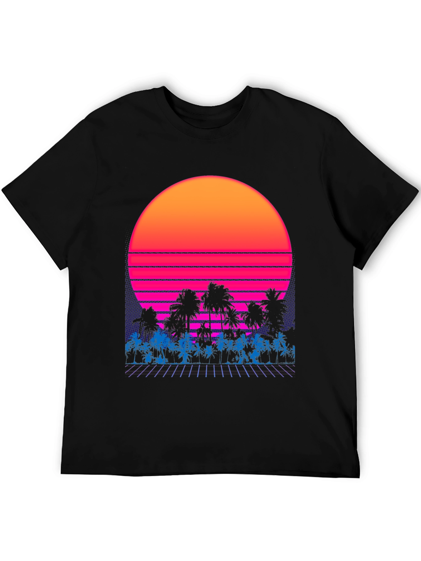 Black Retro Sunset Palm Tree Graphic Tee view 5