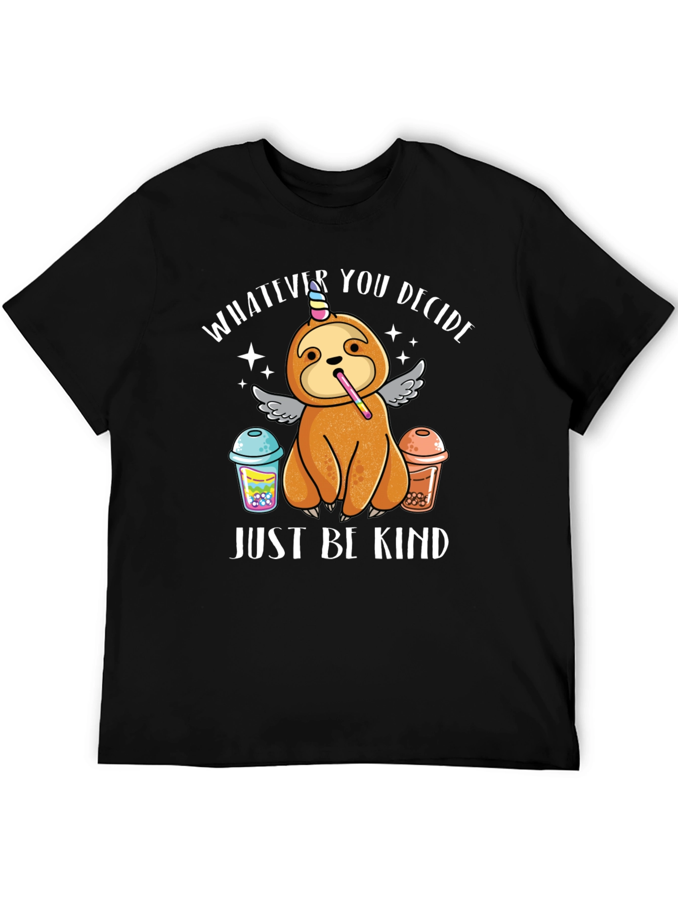 Black Sloth Unicorn Bubble Tea T-Shirt - Just Be Kind view 5