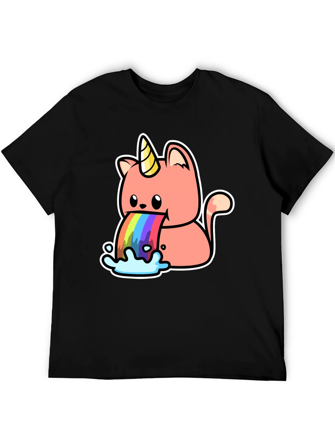 Black Unicorn Cat Rainbow Puke T-Shirt view 5
