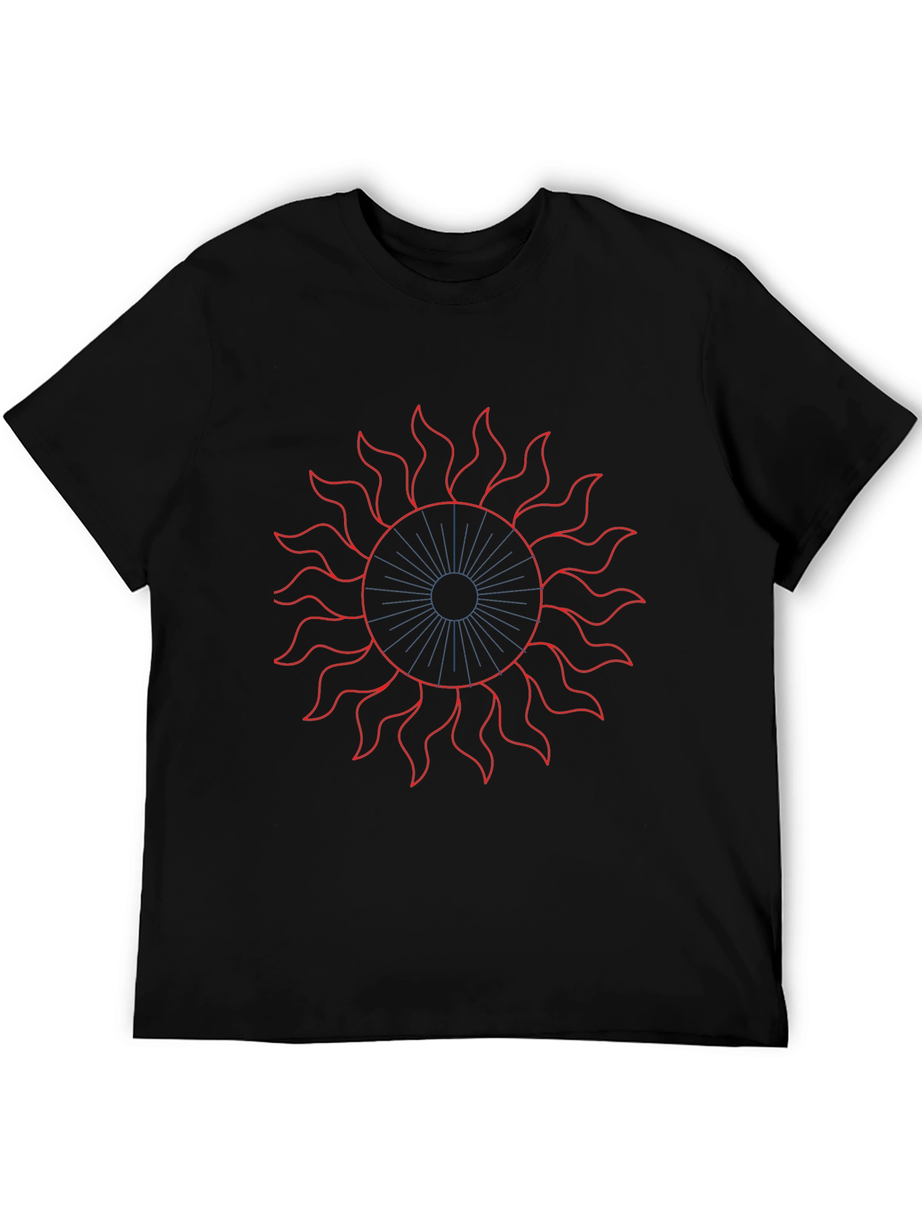 Black Sun Graphic T-Shirt - Bold Red Design on Black Cotton Tee view 5