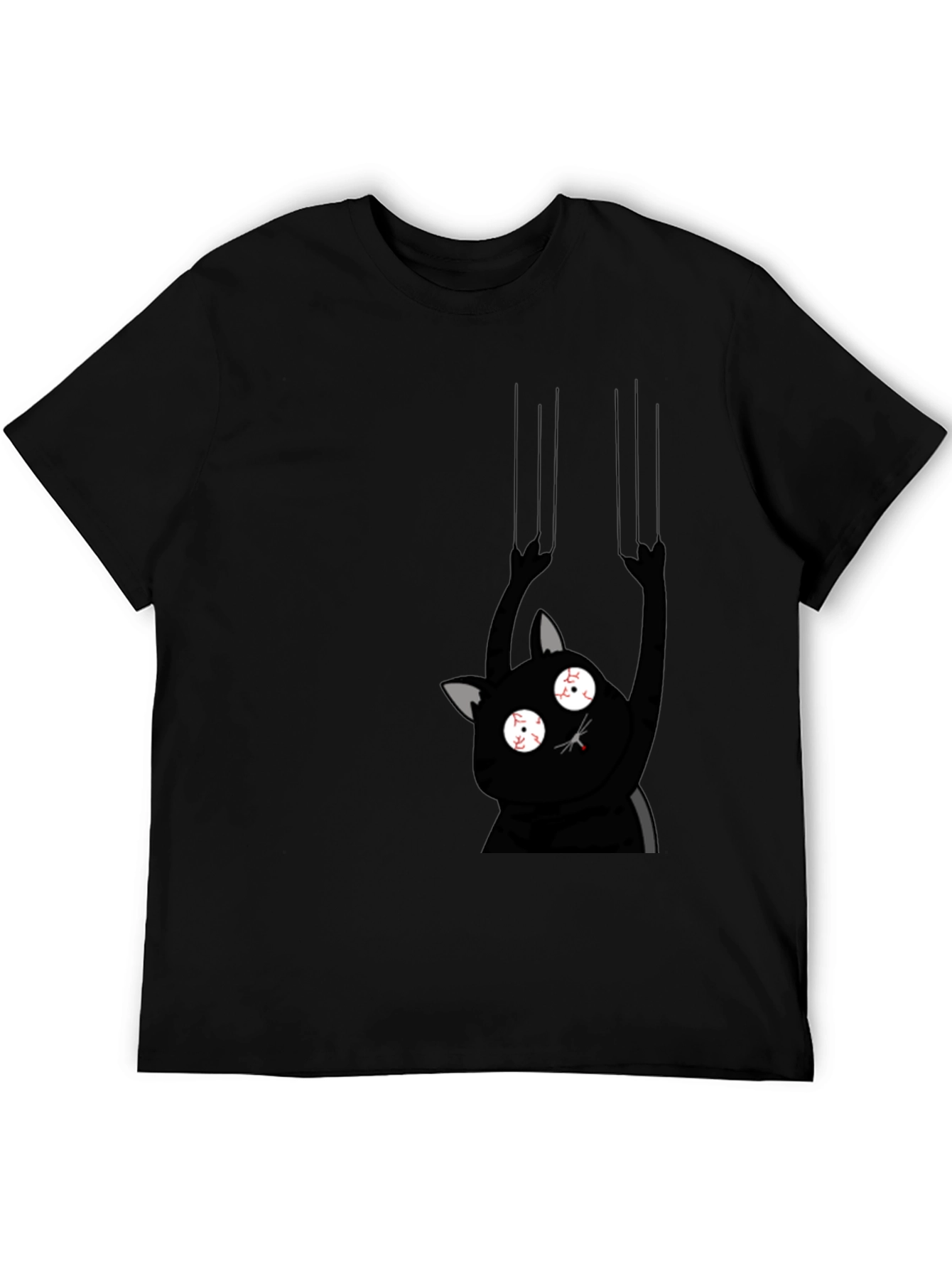 Black Crazy Cat Scratch Black T-Shirt view 5