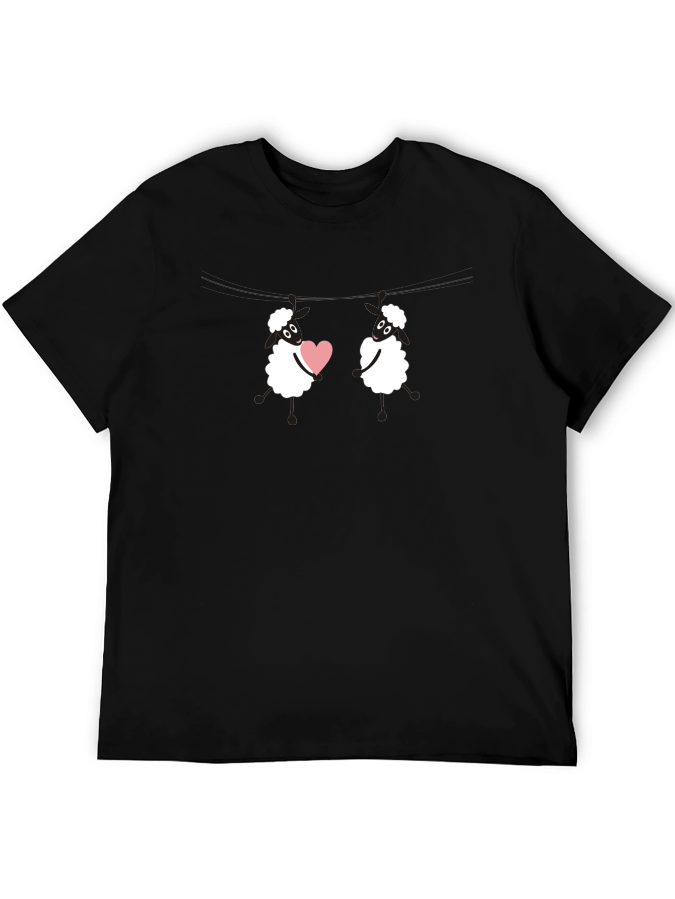 Black Cute Sheep Love T-Shirt - Black Cotton Blend view 5