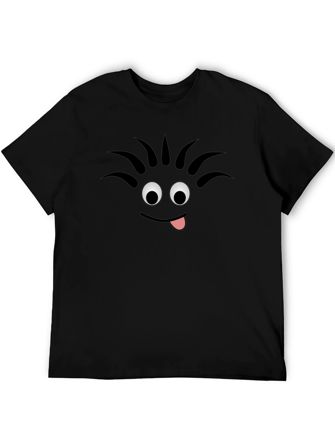 Black Funny Face Tongue Out Black Cotton T-Shirt view 5