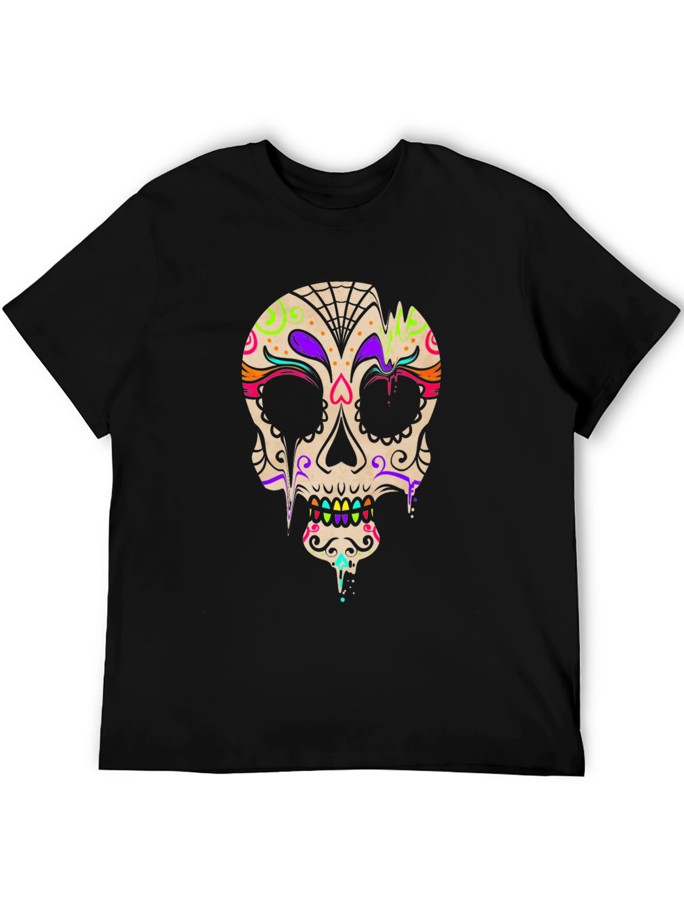 Black Day of the Dead Skull Graphic T-Shirt view 5