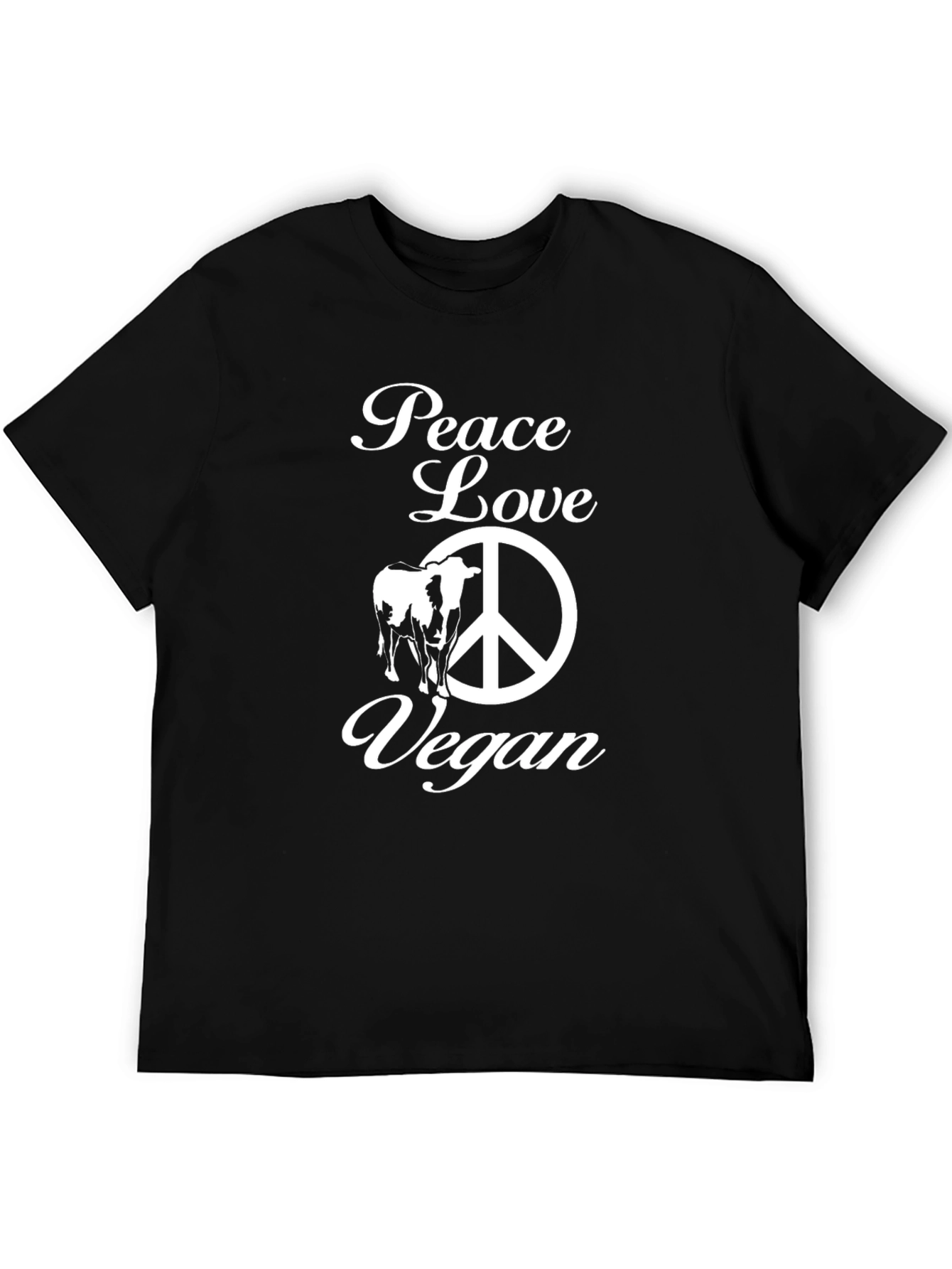 Black Peace Love Vegan T-Shirt - Unisex Black Tee view 5
