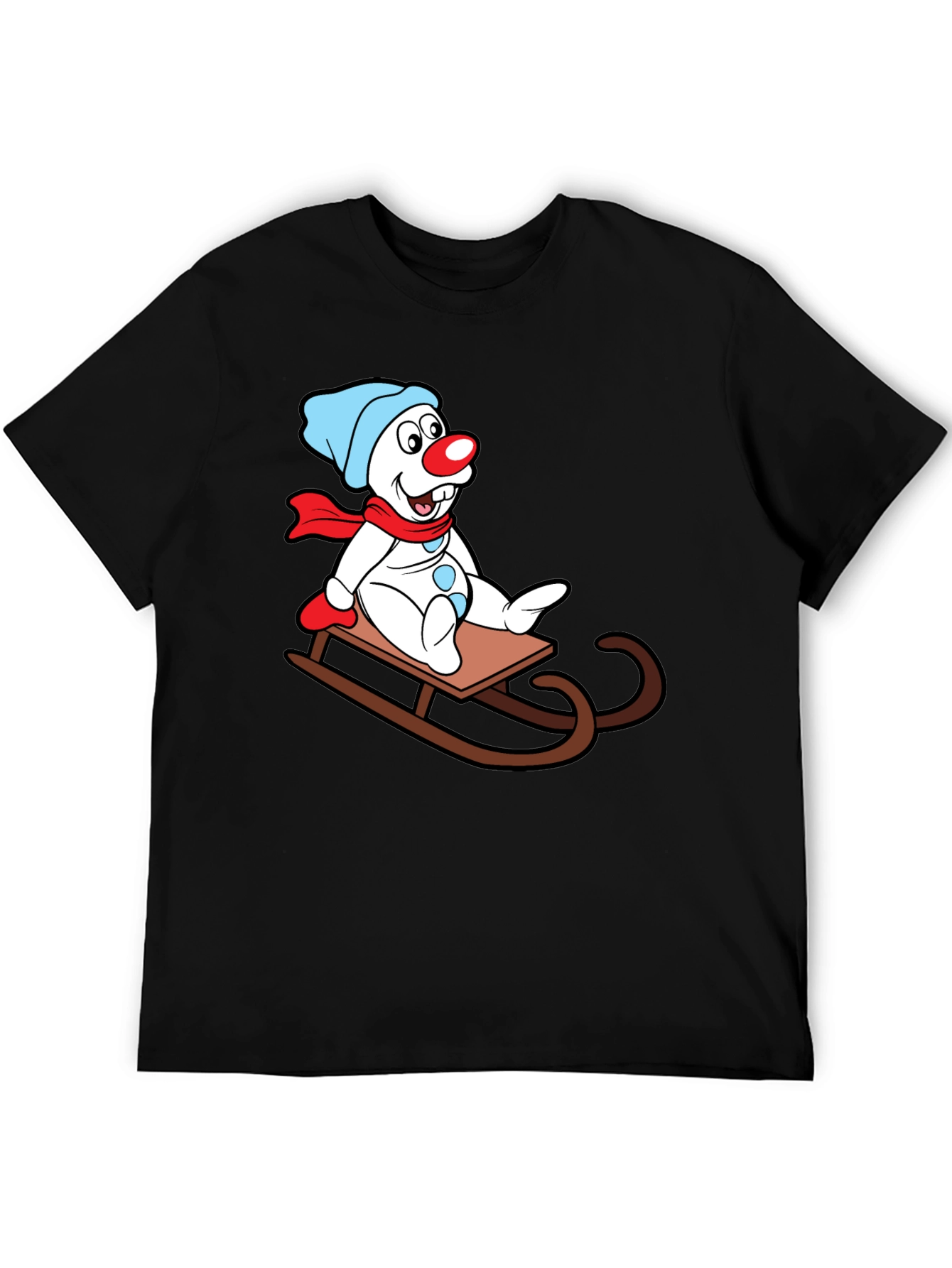 Black Snowman Sledding Graphic T-Shirt view 5