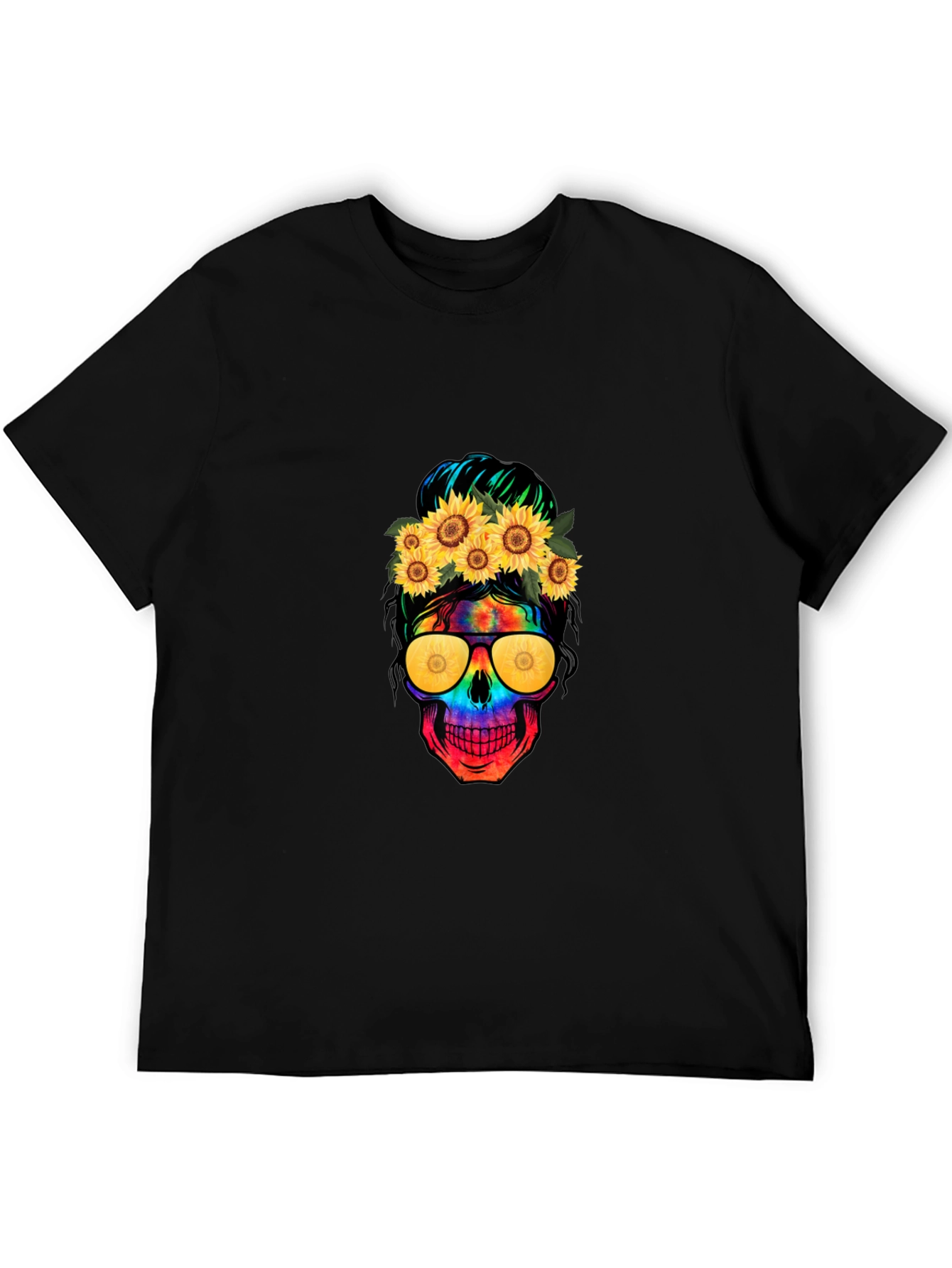 Skull with Sunflowers Graphic Tee - 5