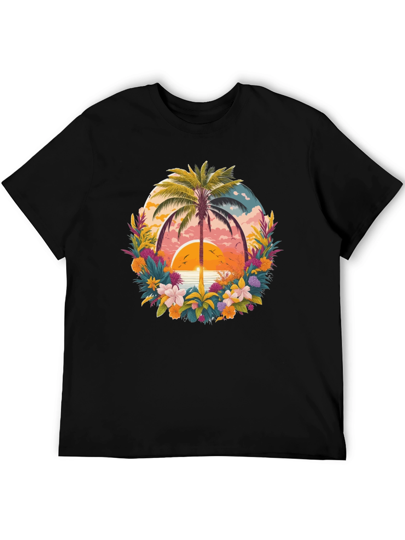 Black Tropical Sunset Palm Tree Graphic T-Shirt view 5