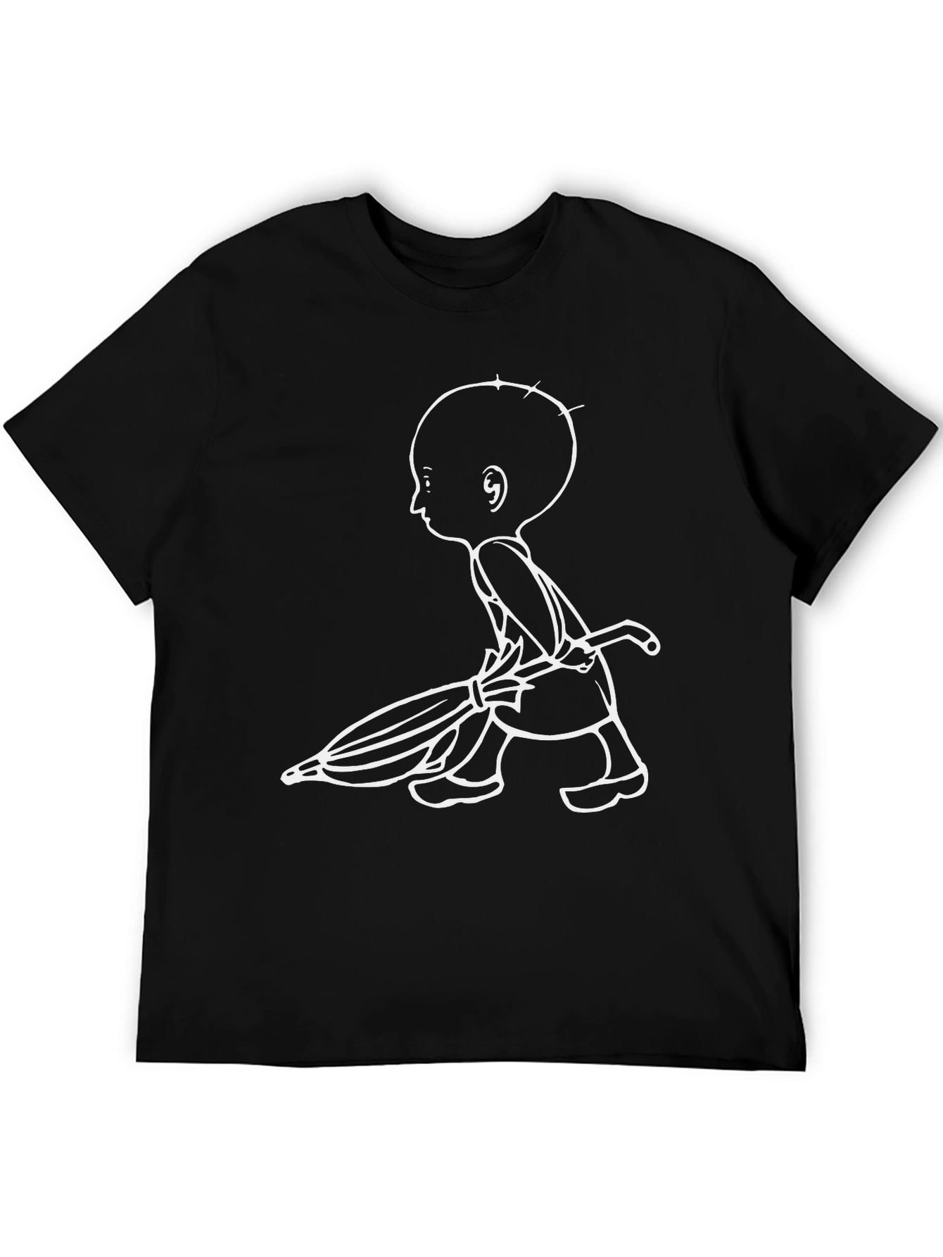 Black Unique Graphic Tee: Cartoon Character with Umbrella view 5
