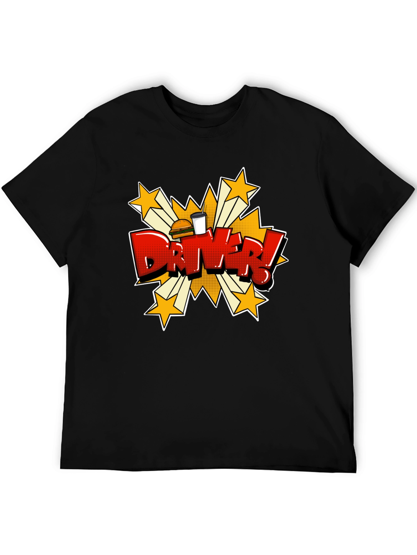 Black Driver Cartoon T-Shirt - Fast Food Delivery Style view 5