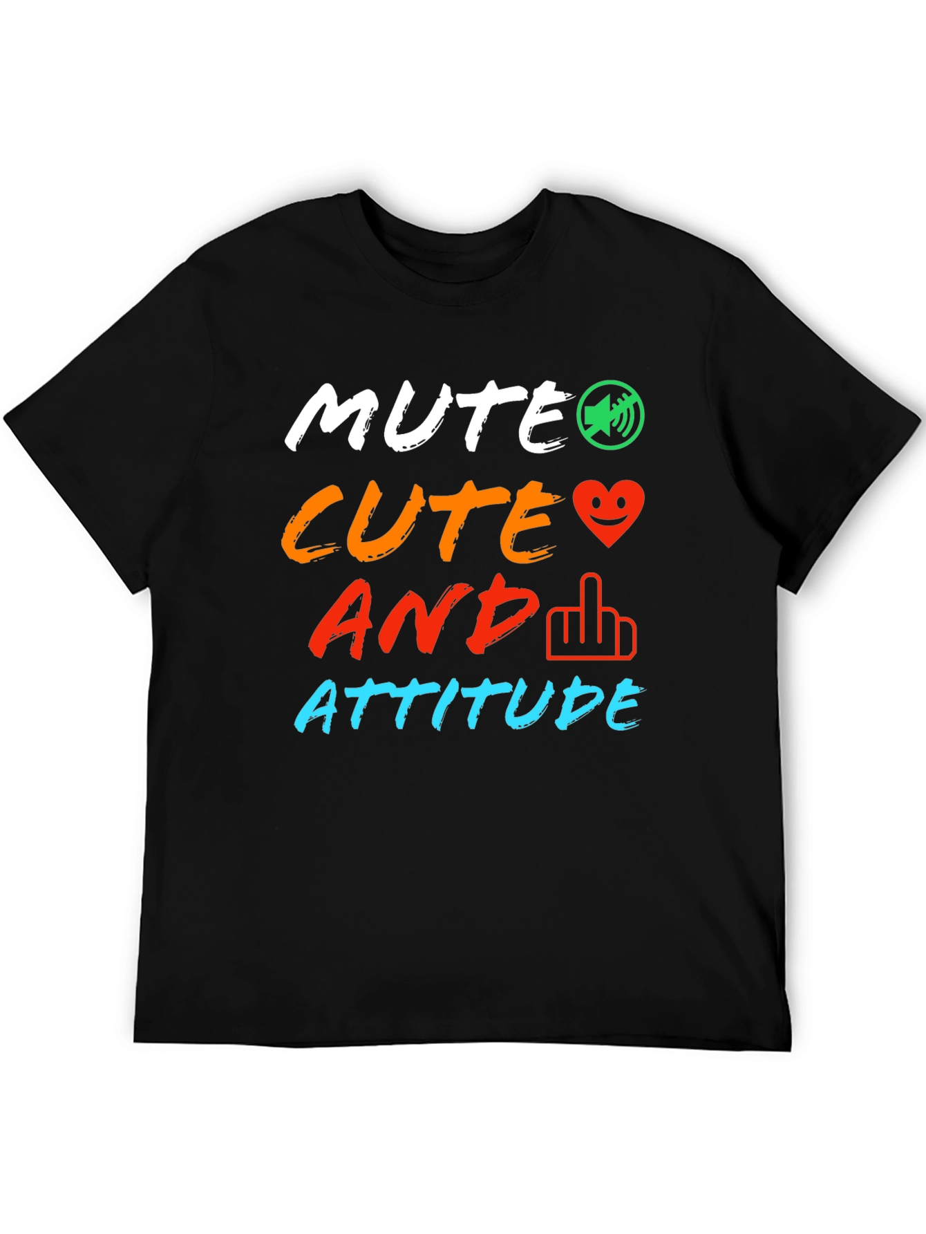 Black Mute Cute And Attitude Graphic Tee - Trendy Sarcastic T-Shirt view 5