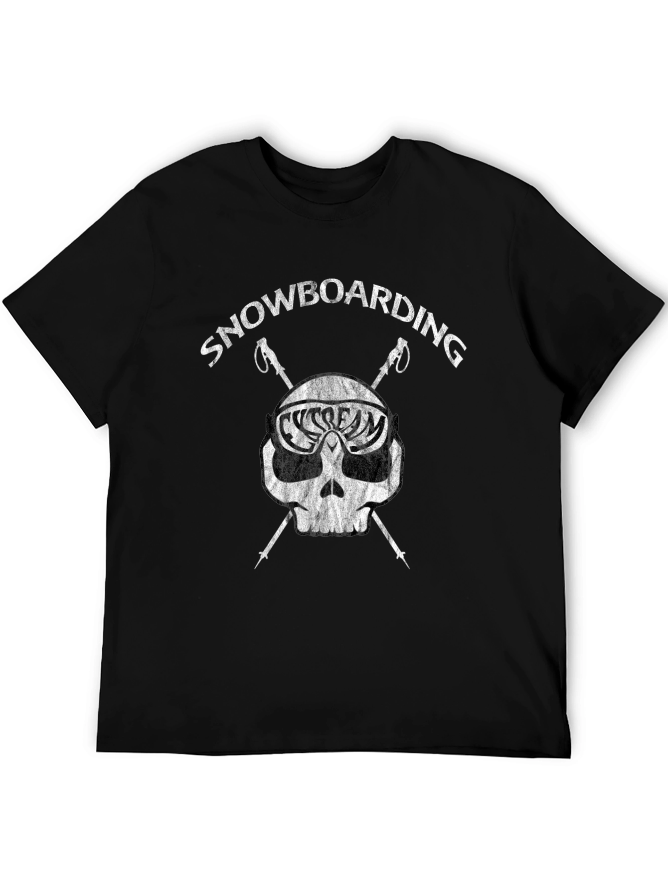 Black Snowboarding Skull Graphic T-Shirt - Black view 5