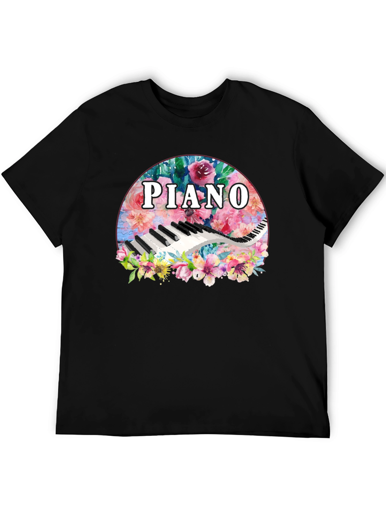 Black Floral Piano T-Shirt - Music Lover Tee view 5