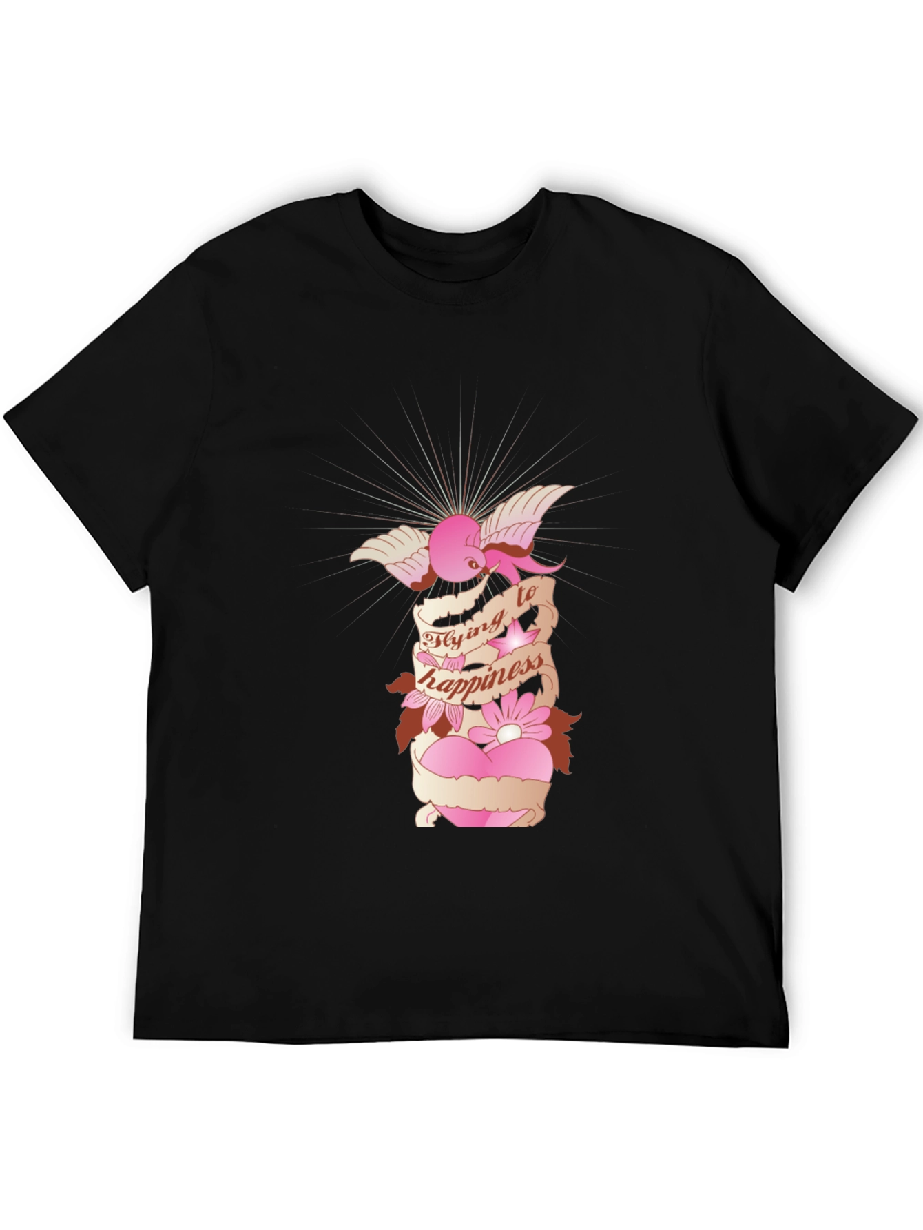 Black Flying to Happiness Graphic Black T-Shirt view 5
