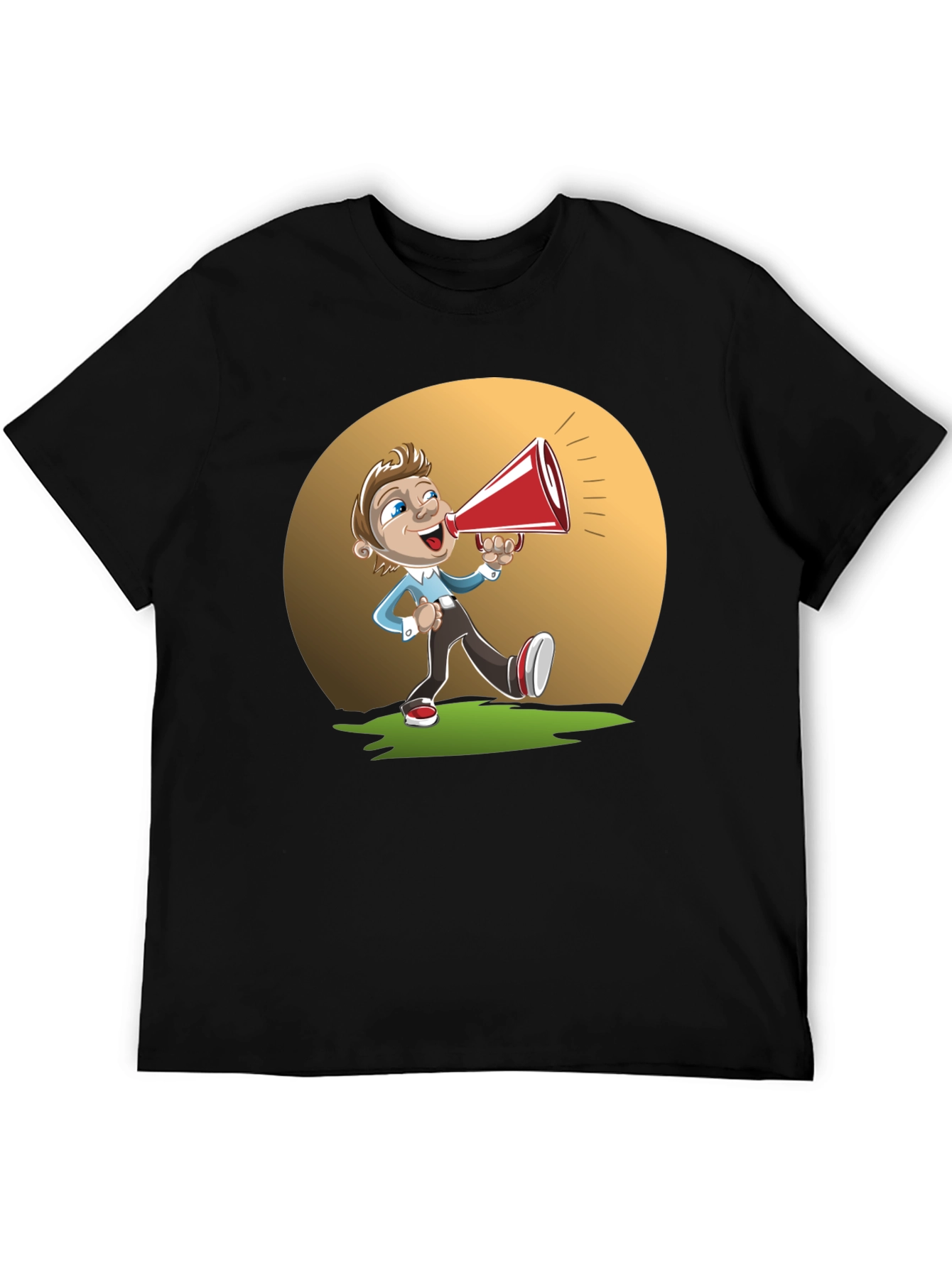 Black Cartoon Man with Megaphone Graphic T-Shirt view 5