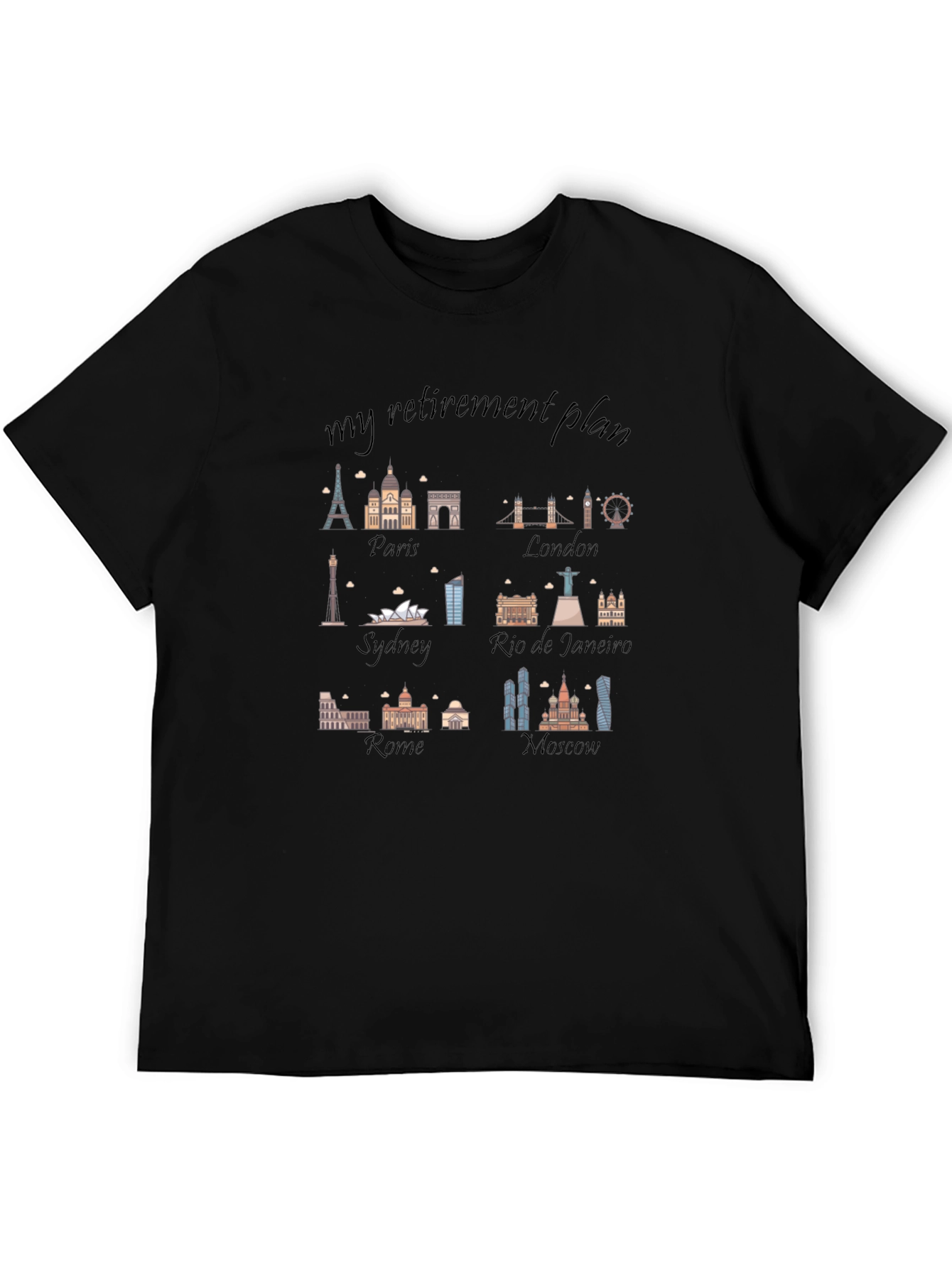Black Travel Retirement Plan T-Shirt view 5