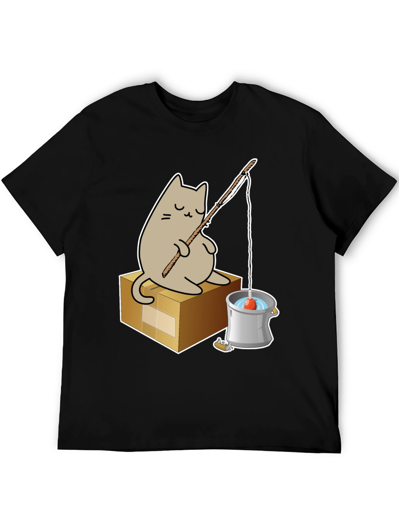 Black Cat Fishing T-Shirt - Cute Graphic Tee view 5