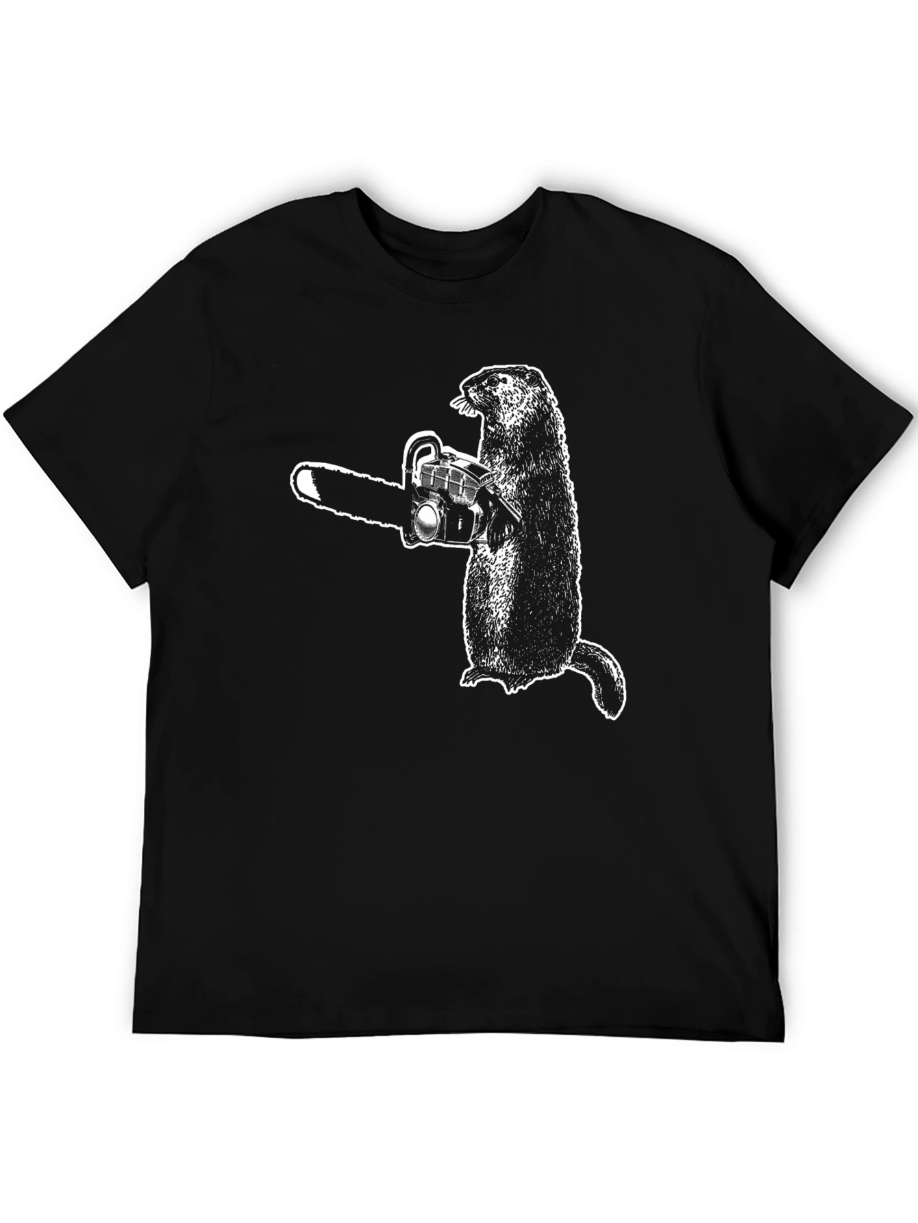 Black Groundhog Chainsaw Graphic Tee - Black Cotton T-Shirt view 5