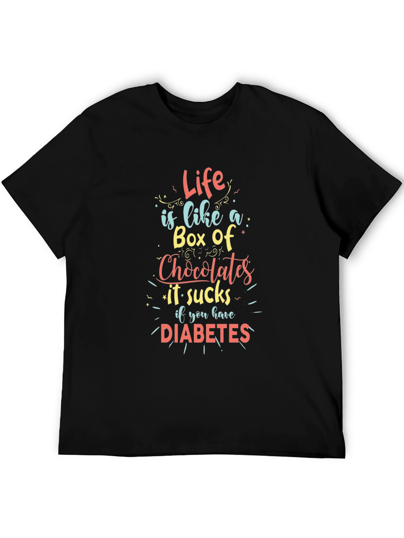 Black Funny Diabetes Awareness T-Shirt - Life is Like a Box of Chocolates view 5