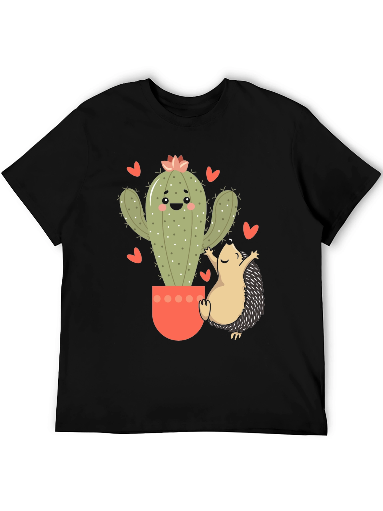 Black Cute Cactus & Hedgehog Graphic Tee view 5