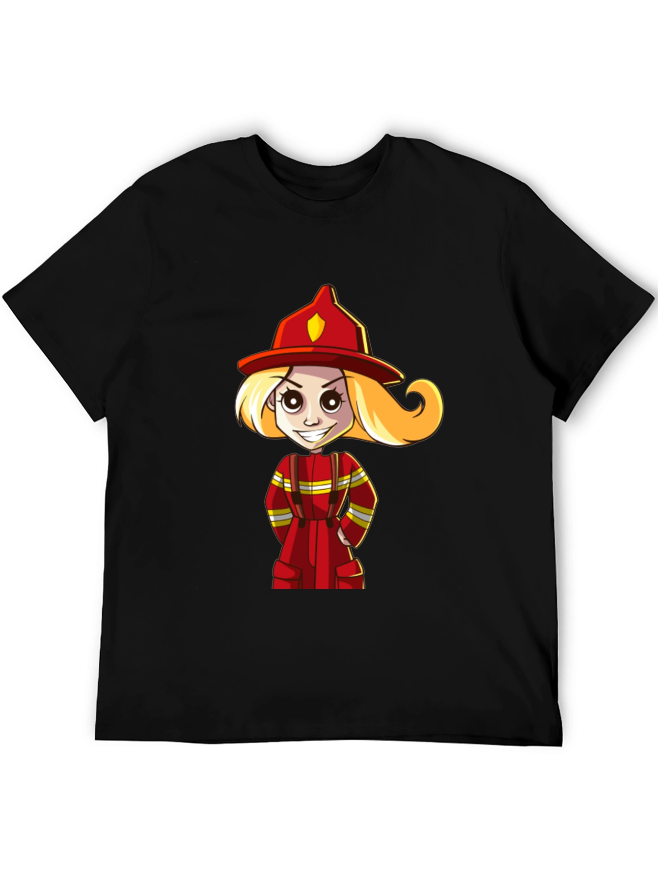 Black Cartoon Firefighter Girl T-Shirt view 5