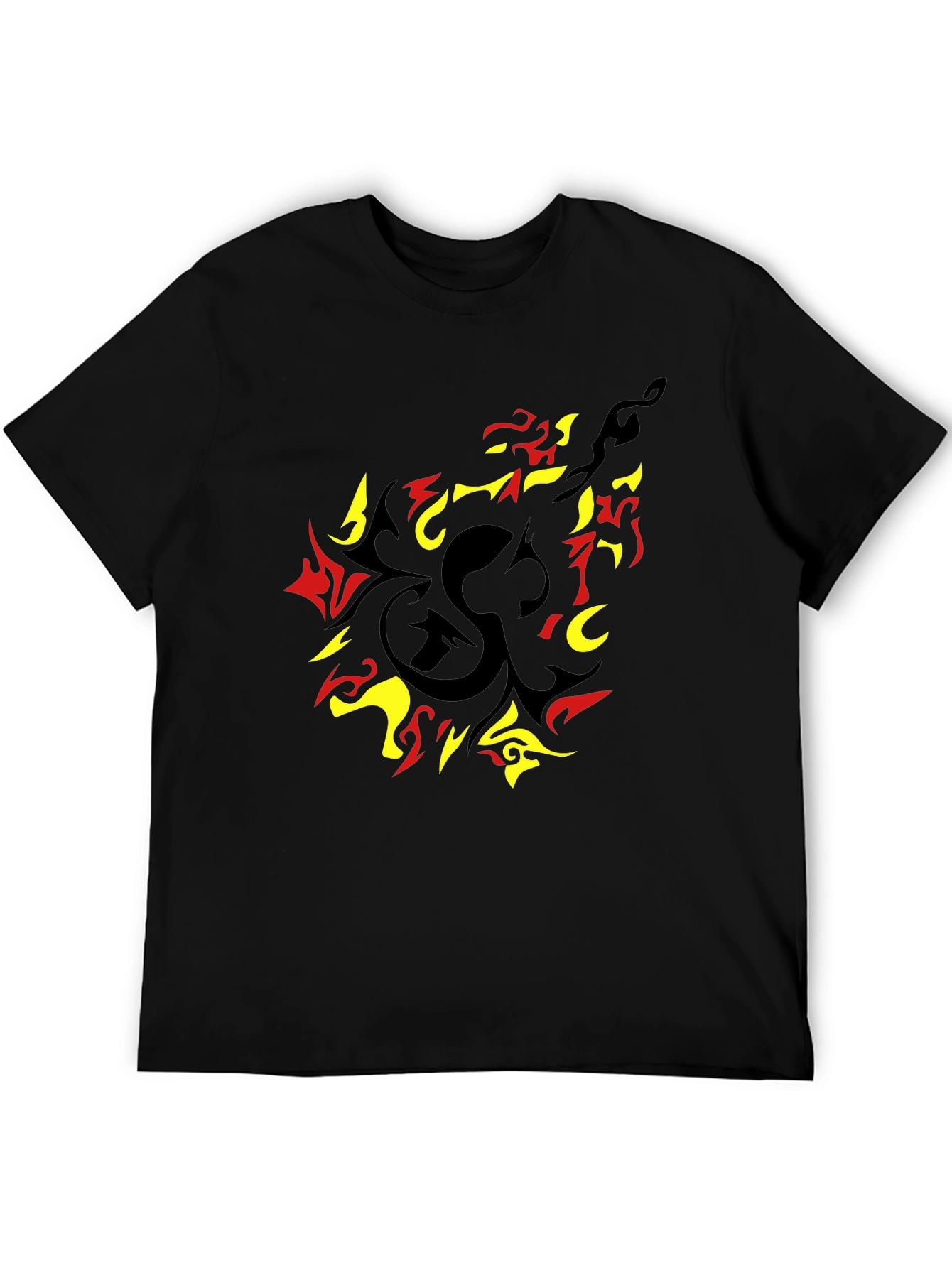 Black Stylish Graphic Tee - Abstract Flame Design view 5
