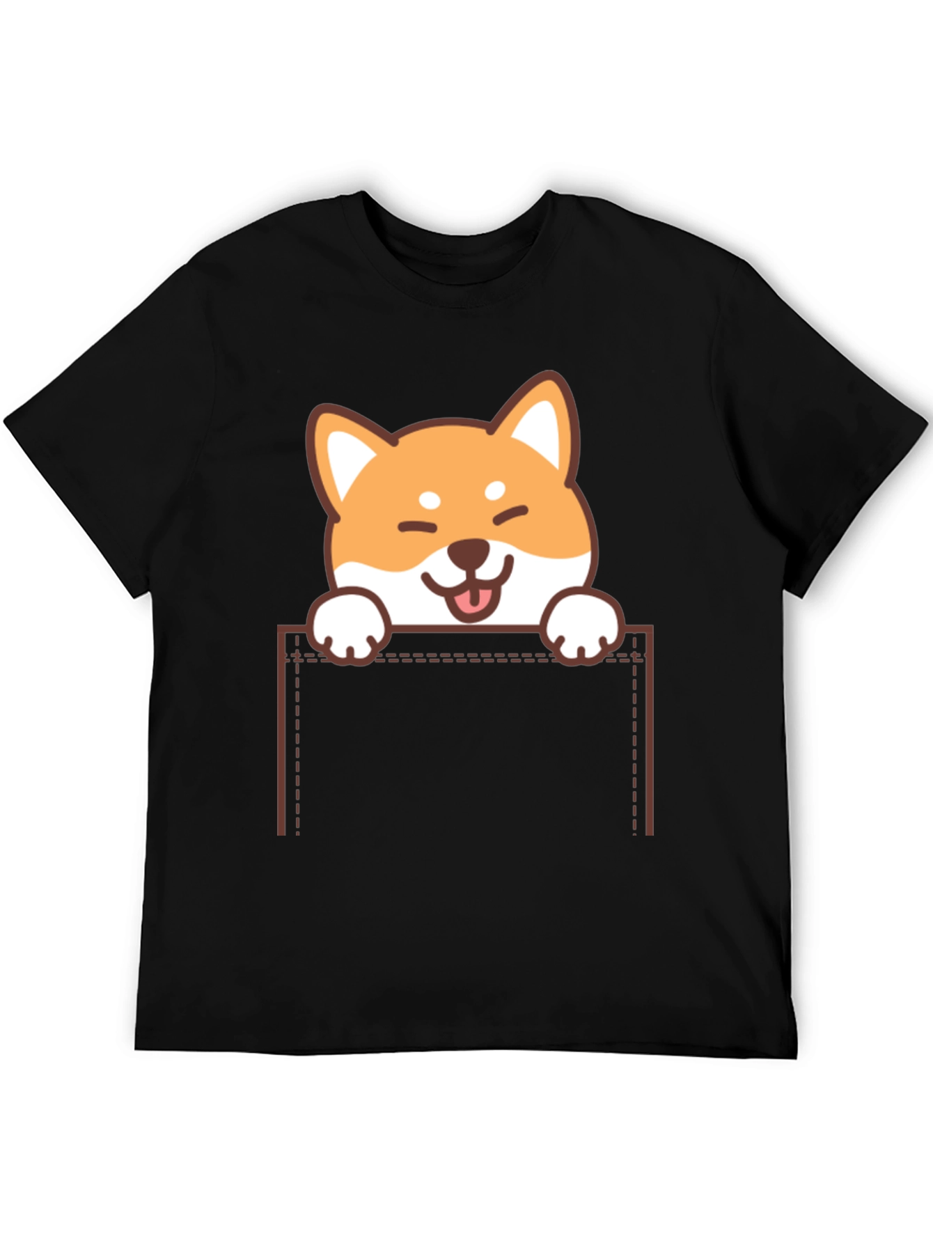 Black Cute Shiba Inu Pocket T-Shirt view 5