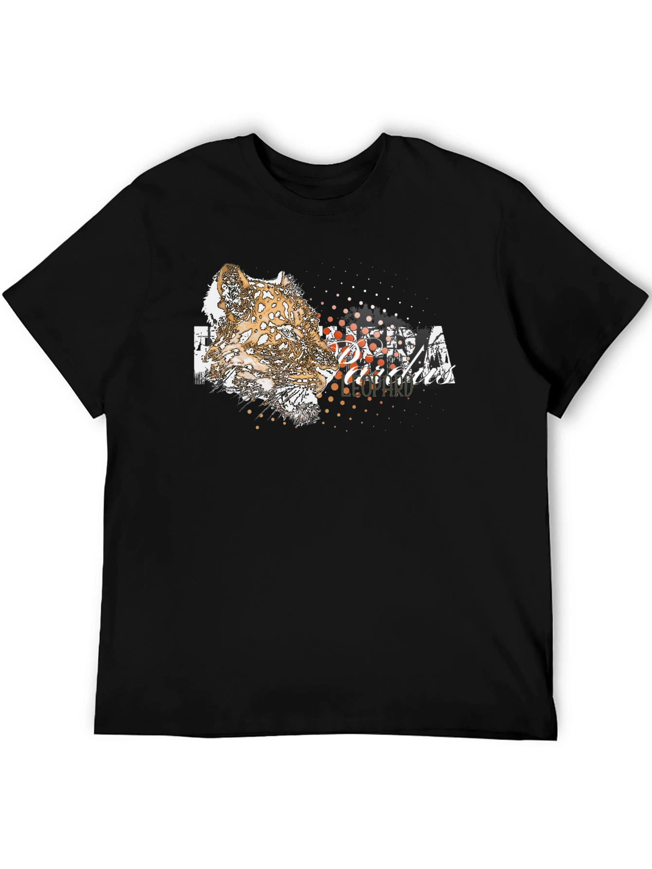 Black Leopard Graphic Print Crew Neck T-Shirt view 5