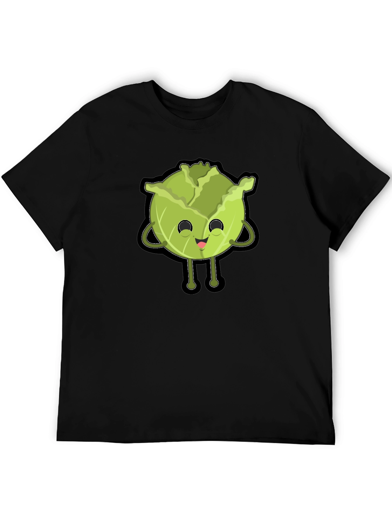 Black Cute Cabbage Character Graphic Tee - Black Cotton T-Shirt view 5