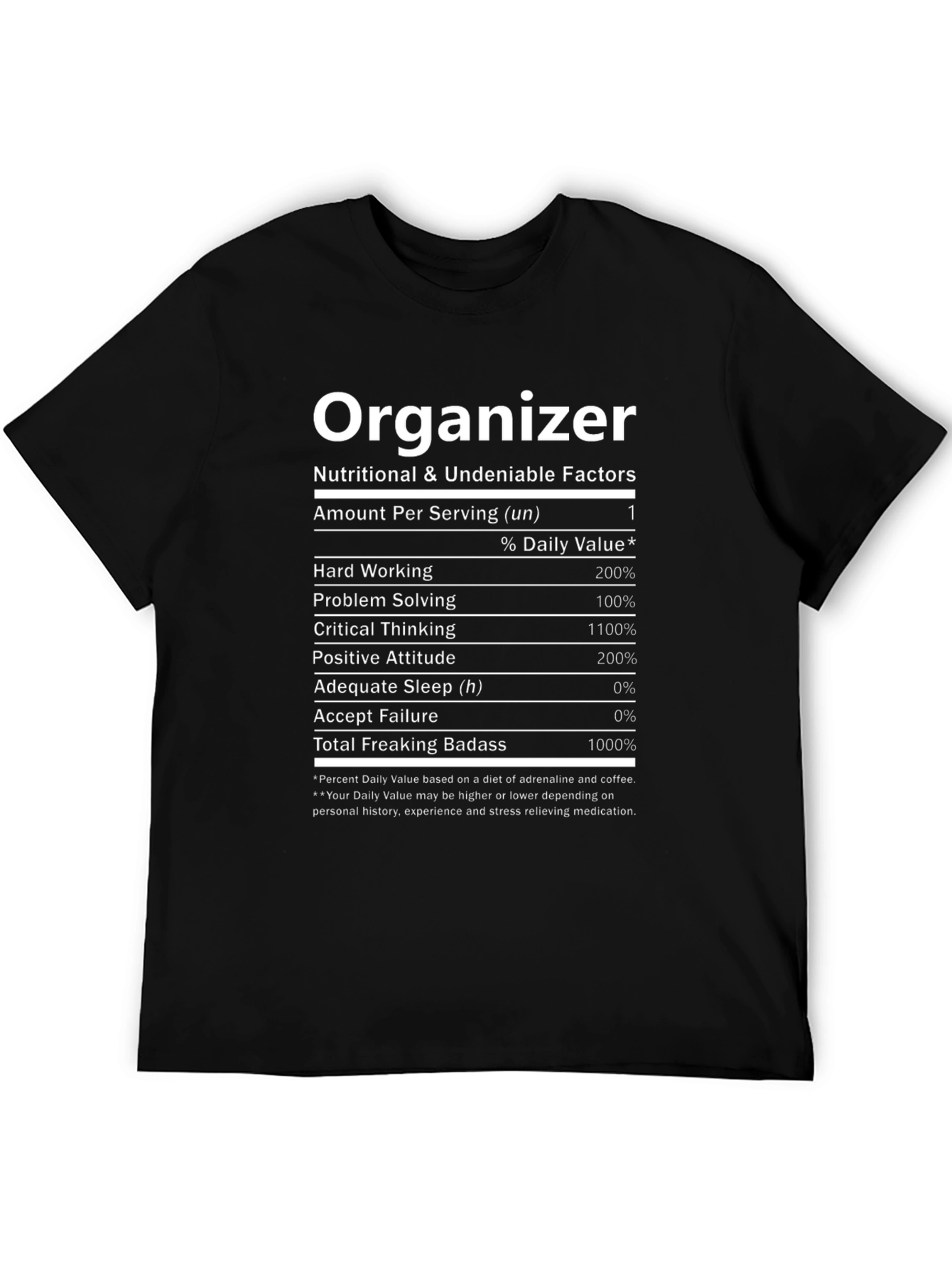 Black Organizer T-Shirt - Nutritional Facts Novelty Tee view 5