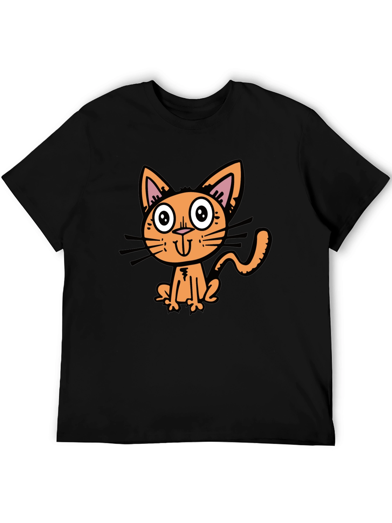 Black Cartoon Cat Graphic Tee - Black view 5