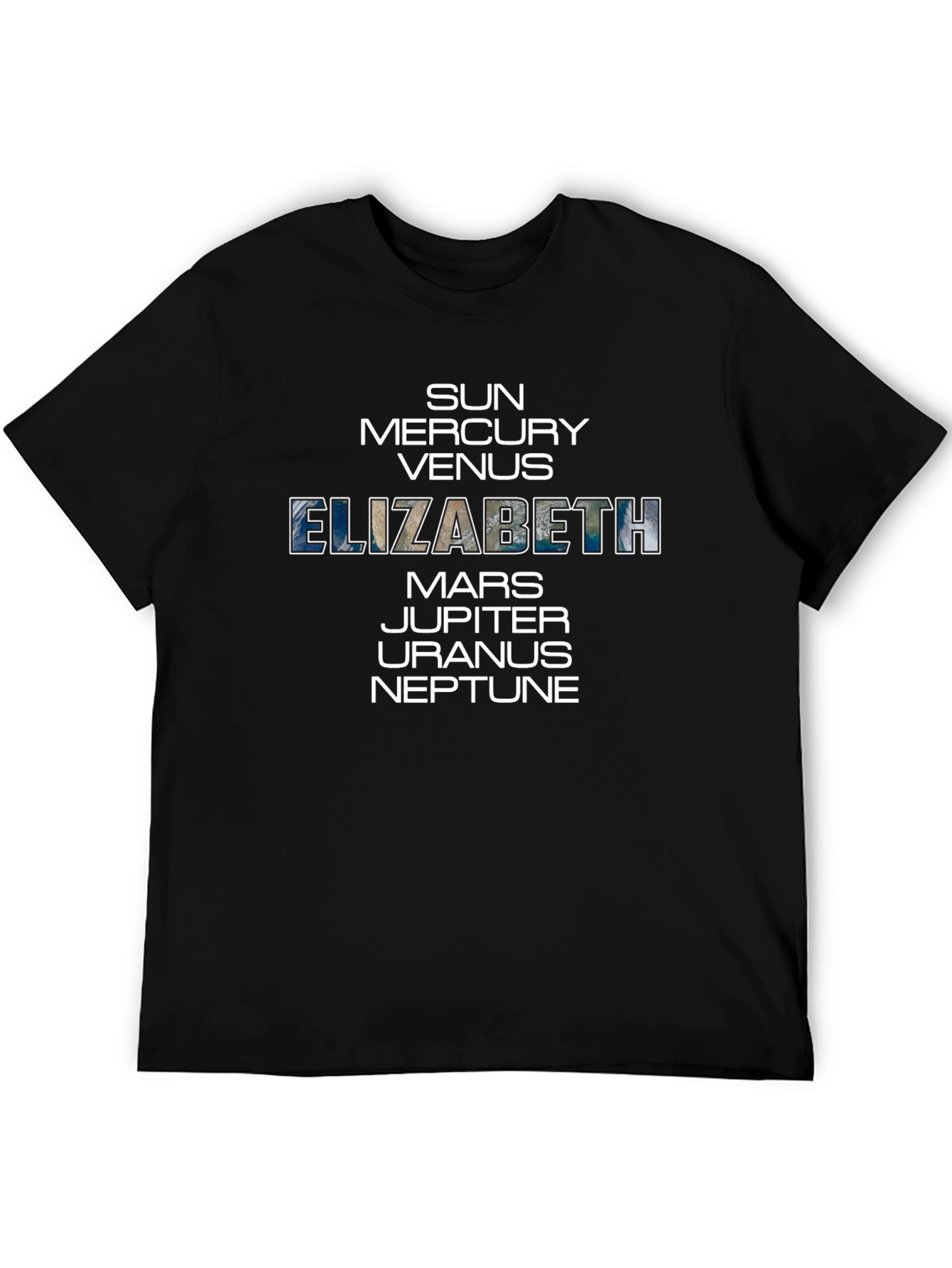 Black Elizabeth Planets T-Shirt - Unisex Cotton Space Tee view 5