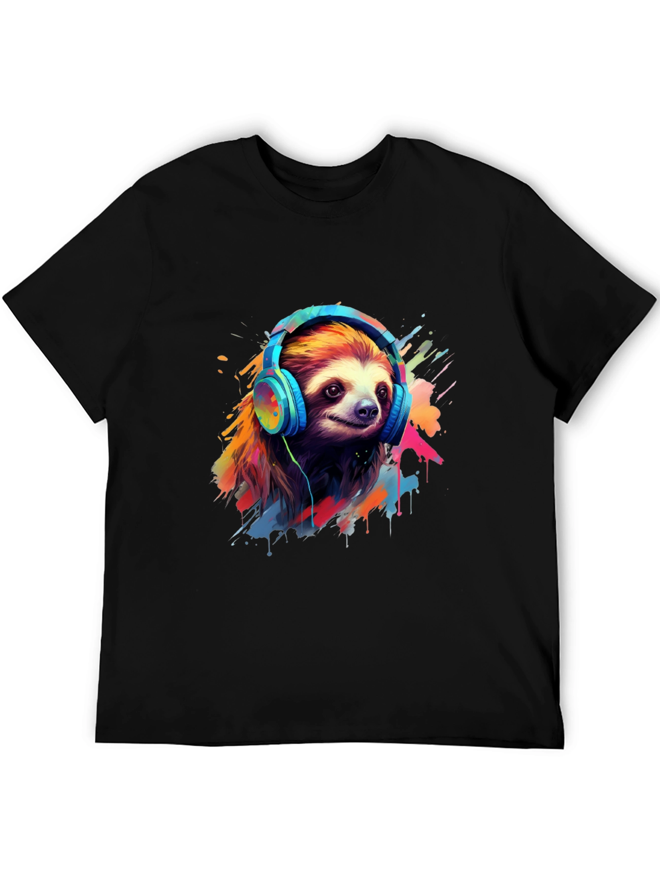 Black Sloth in Headphones Graphic Tee view 5