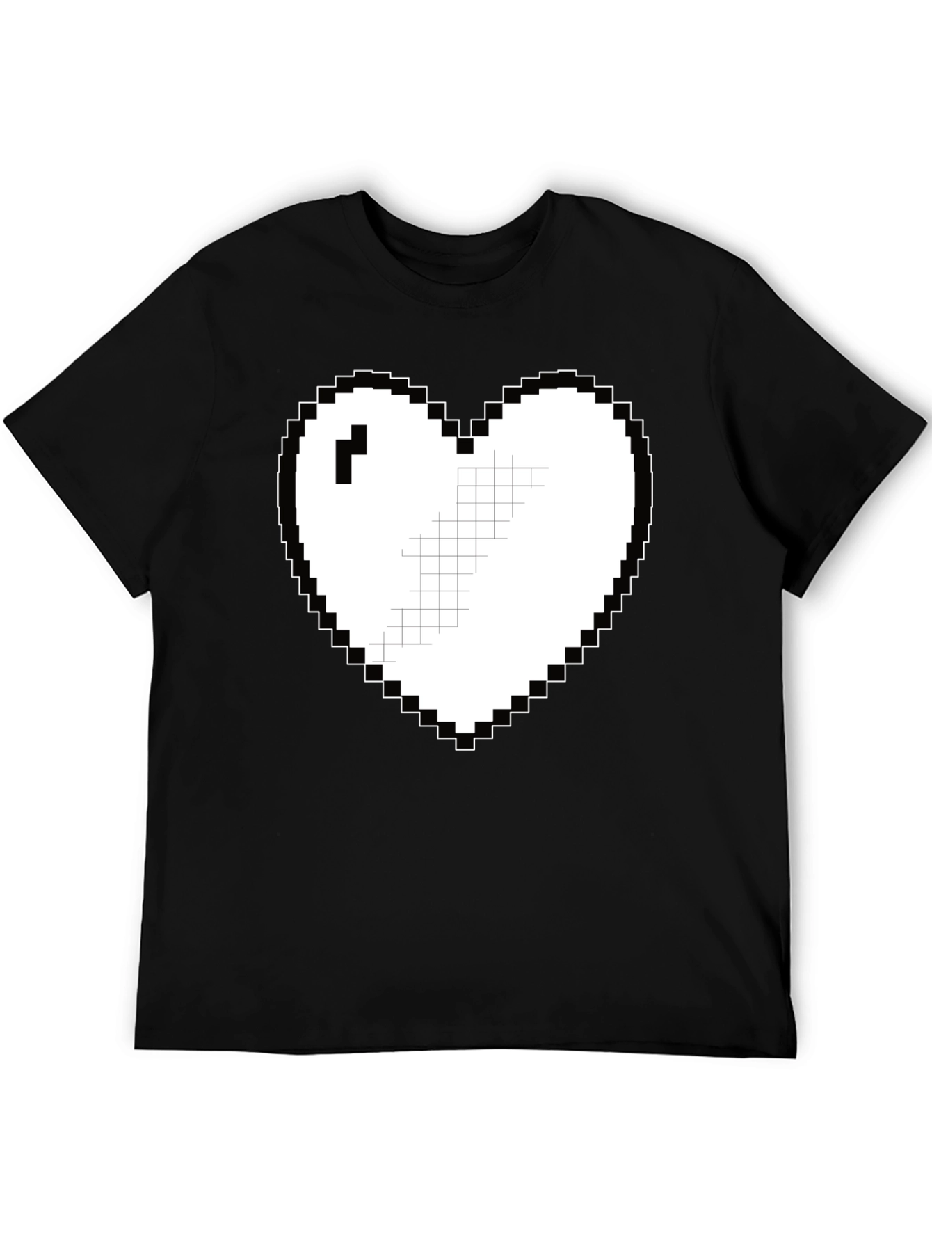 Black Pixel Heart Graphic Tee - Casual Black T-Shirt view 5