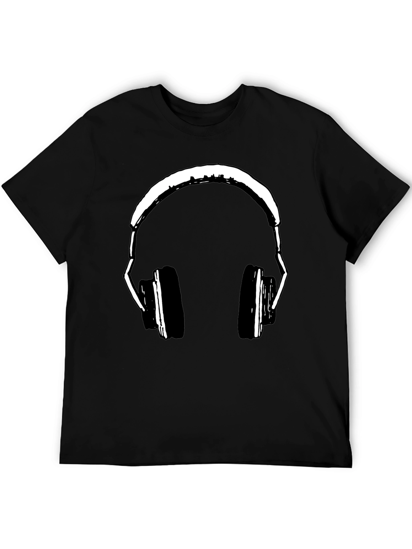 Black Headphones Graphic Print Black T-Shirt view 5