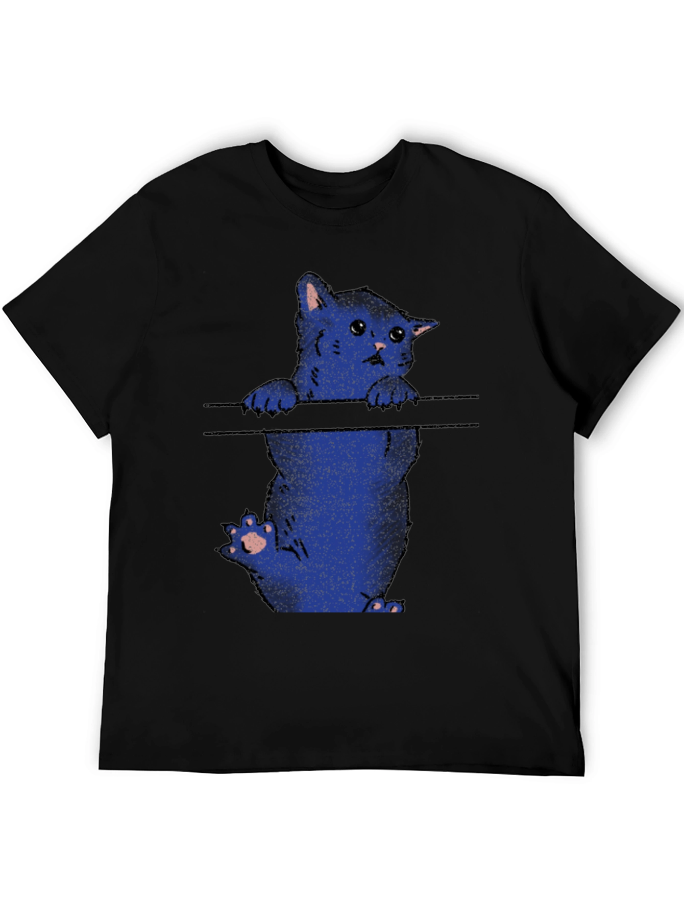 Black Sad Cat T-Shirt - Black Crew Neck Graphic Tee view 5