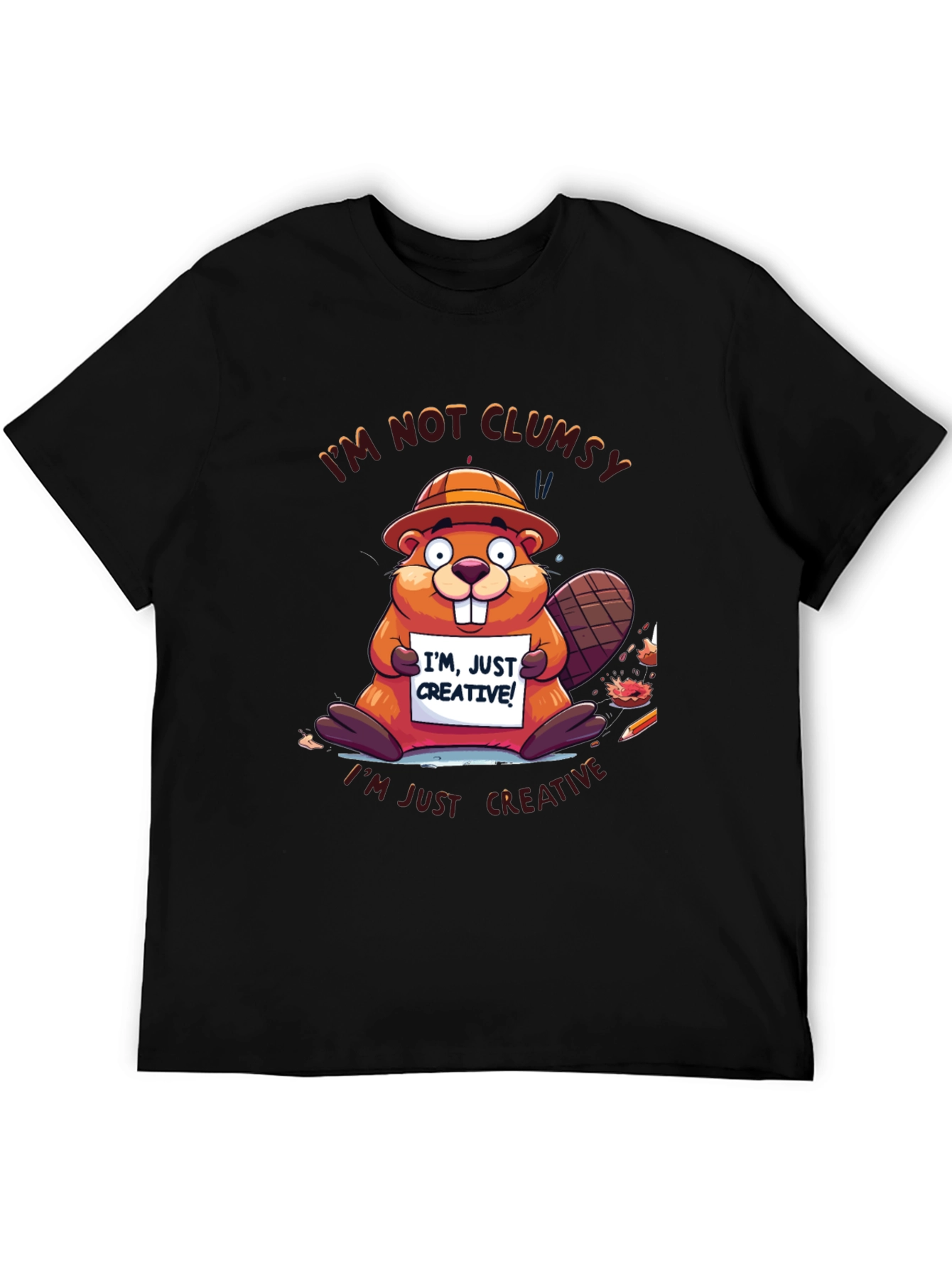 Black Funny Beaver 'I'm Not Clumsy' Graphic Tee view 5