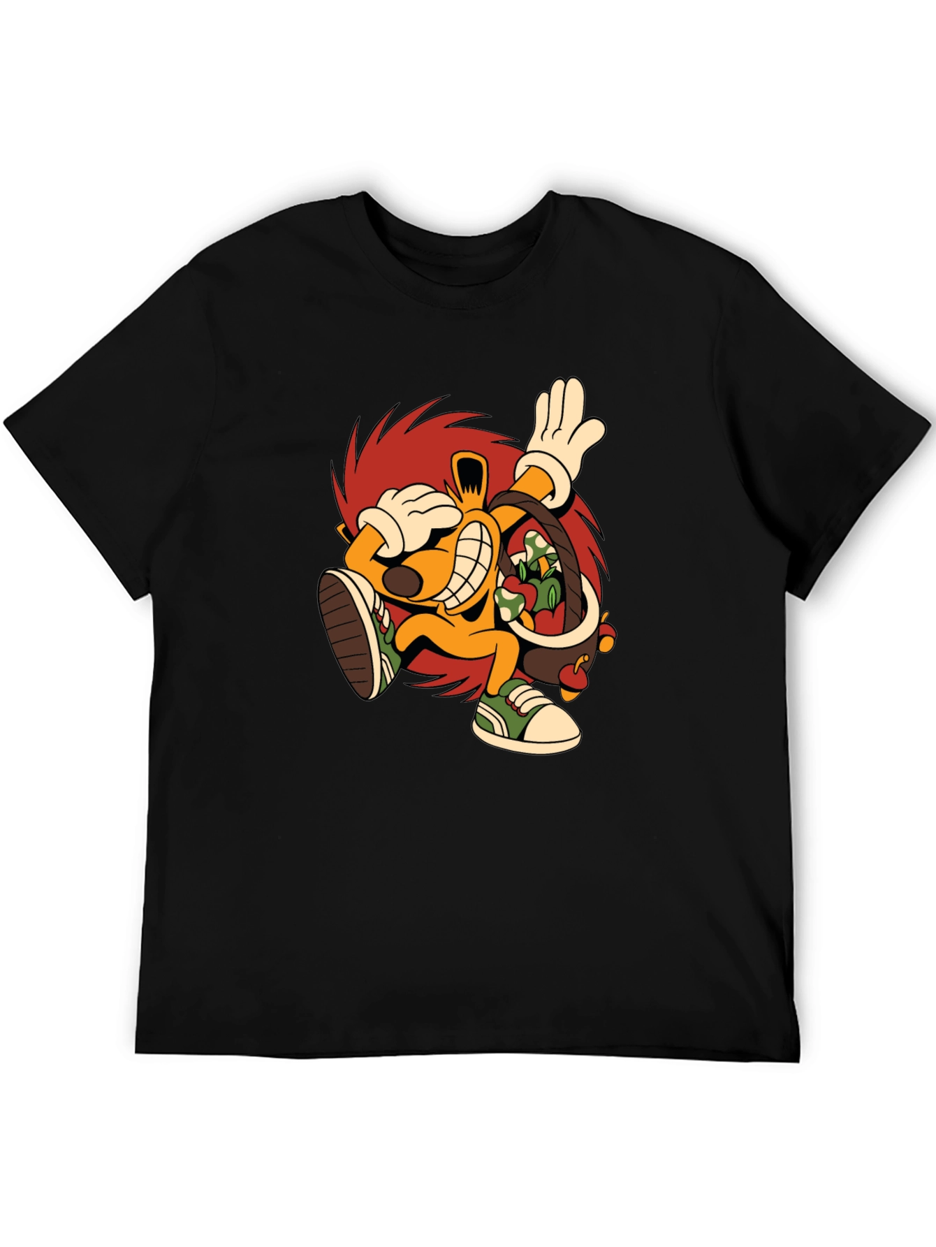 Black Cartoon Hedgehog Graphic Black T-Shirt view 5