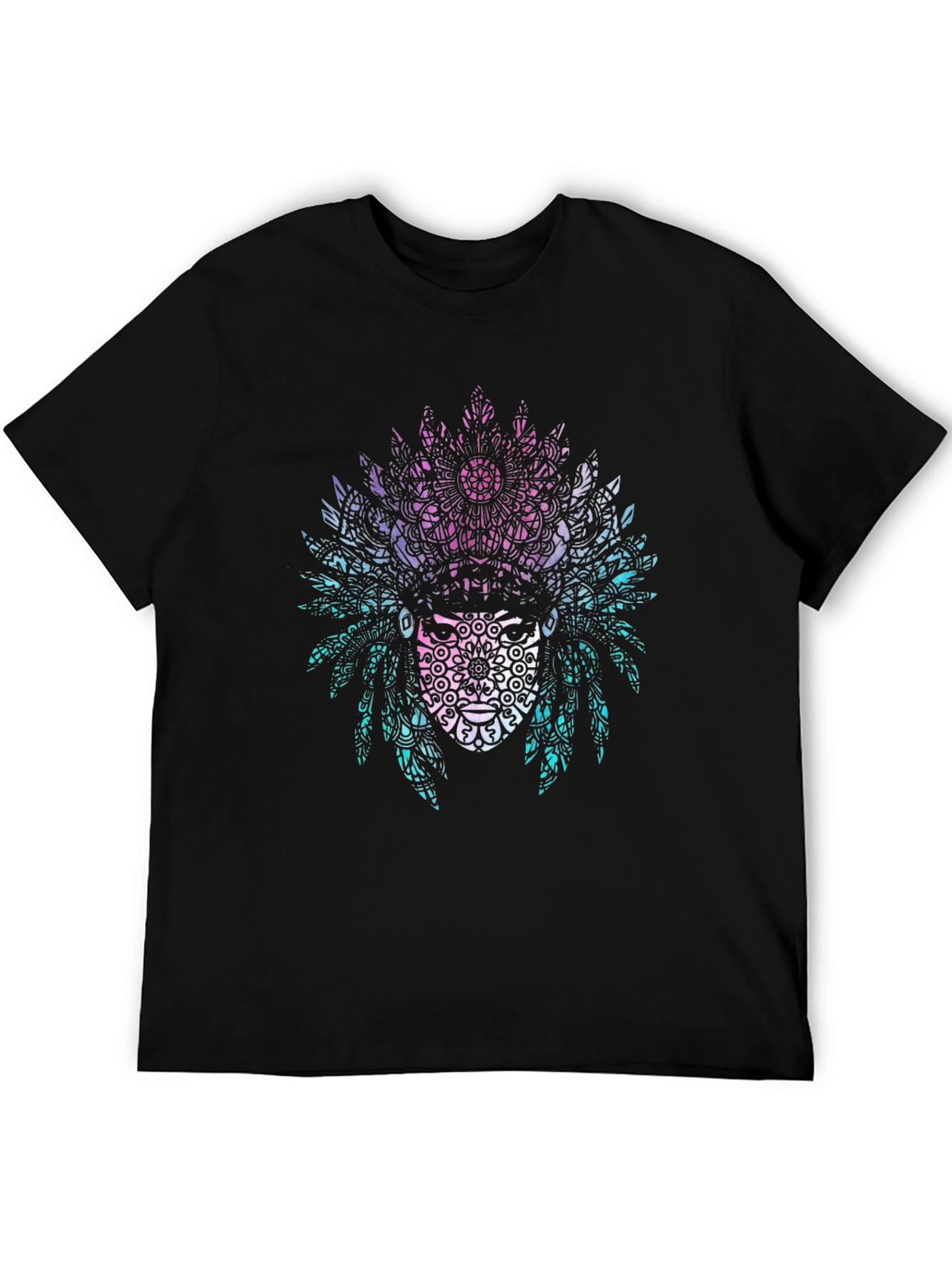 Black Tribal Mandala Headdress Graphic Tee - Black view 5