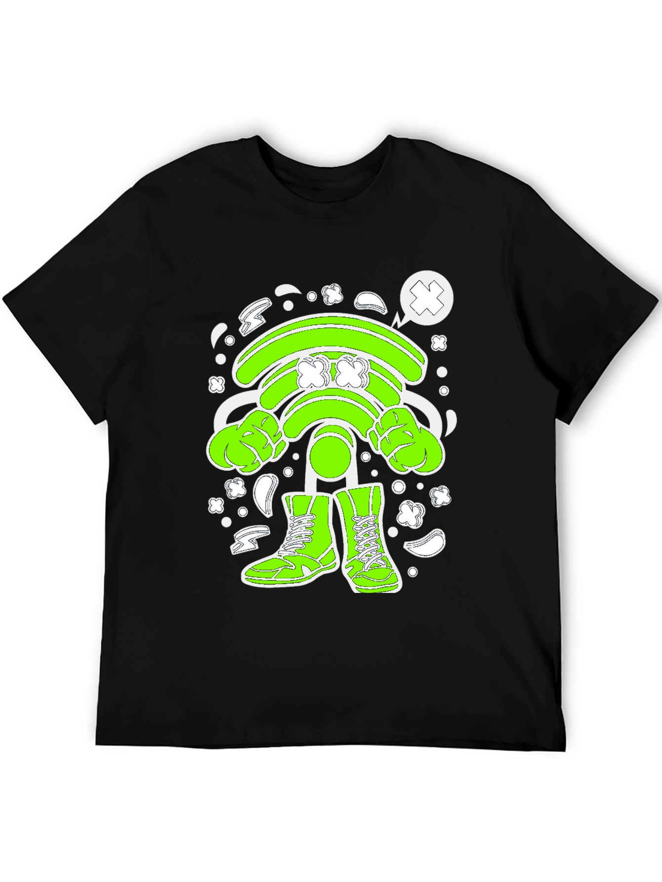Black Funny Wifi Cartoon Graphic T-Shirt view 5