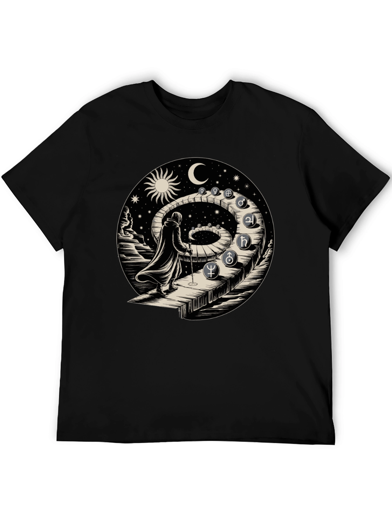 Black Astrological Path T-Shirt - Spiritual Journey Design view 5