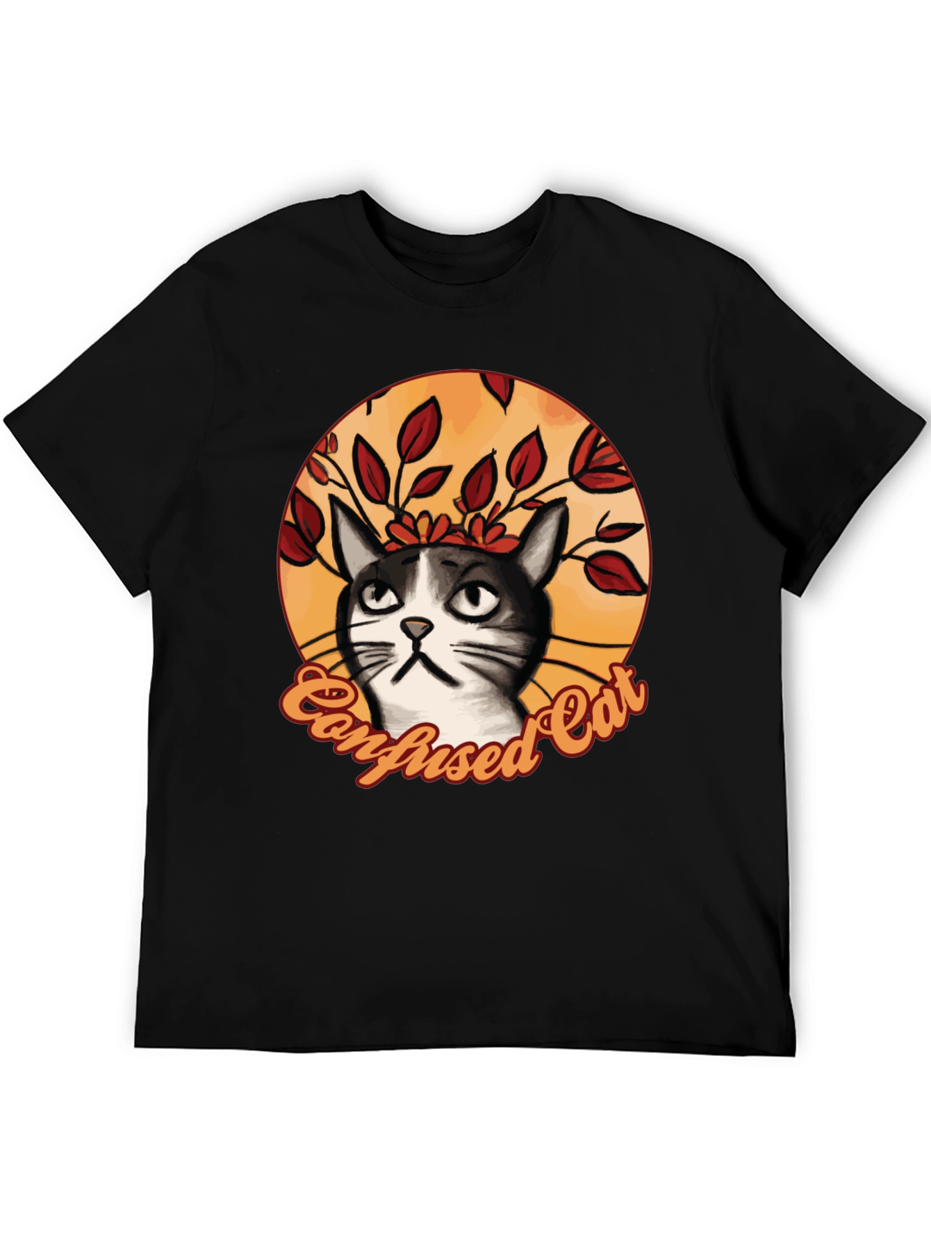 Black Confused Cat Graphic T-Shirt - Funny Cat Lover Tee view 5