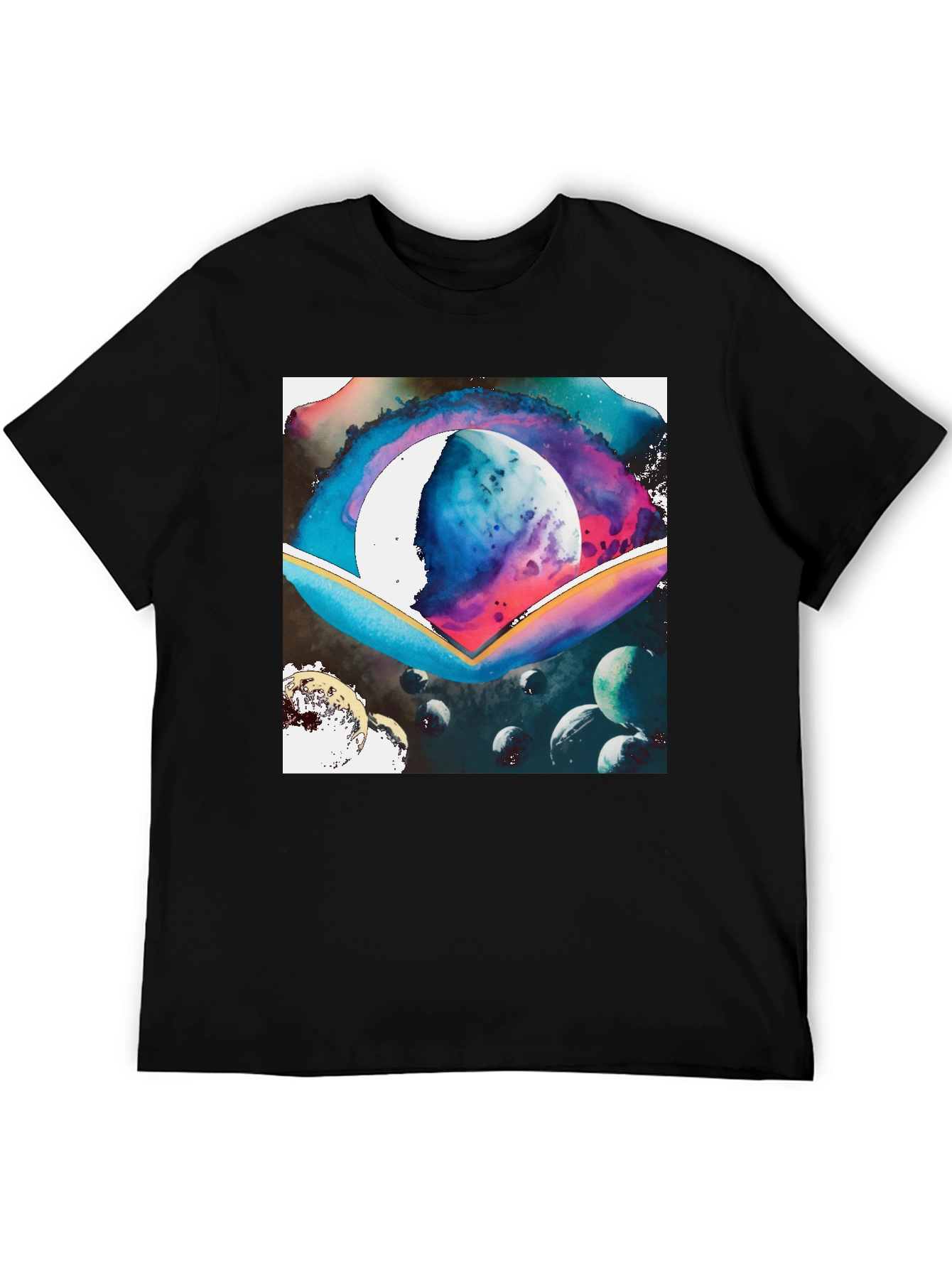 Black Galaxy Watercolor Graphic Tee - Black Cotton Blend view 5
