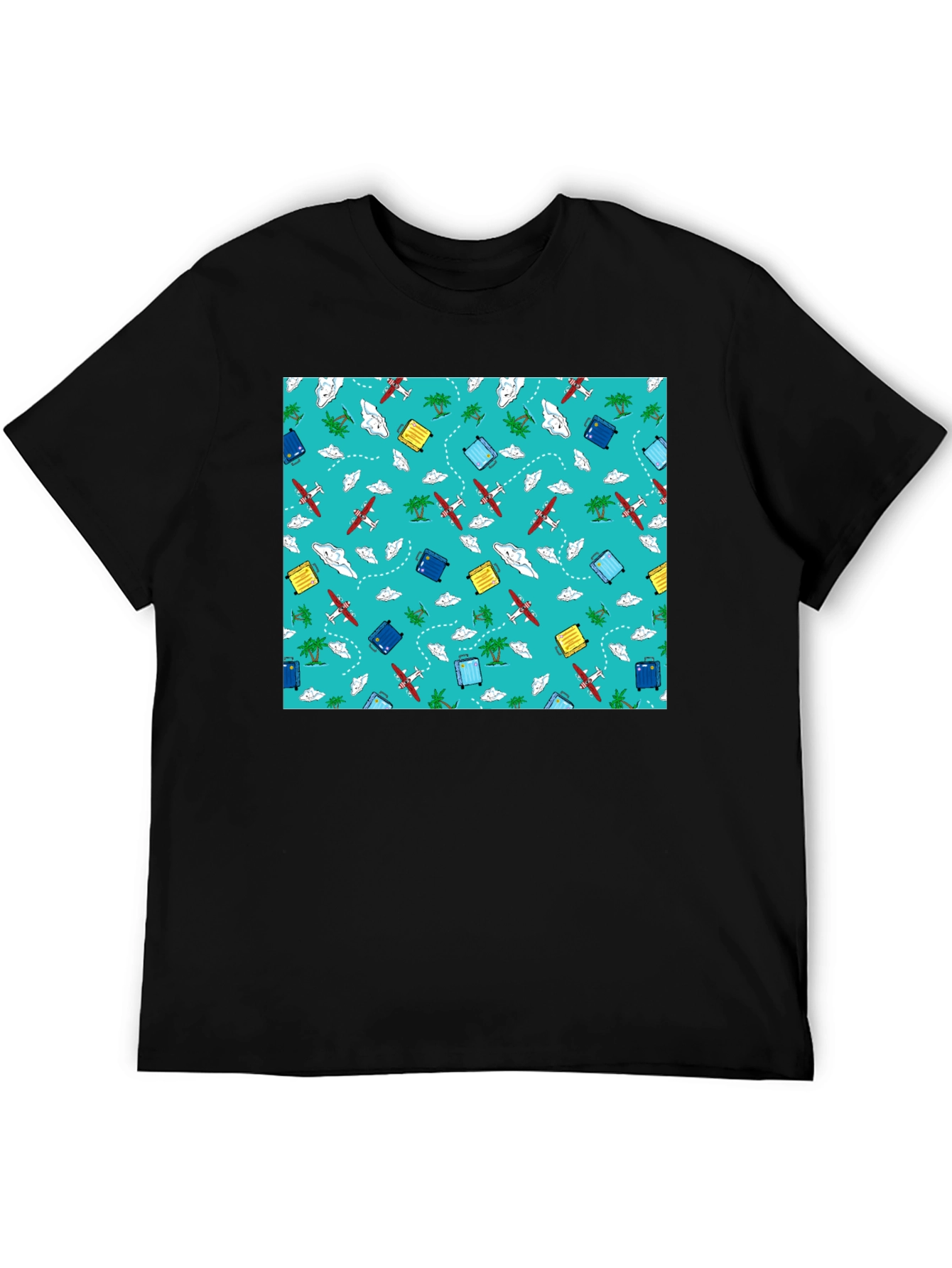 Black Travel Pattern Black T-Shirt view 5
