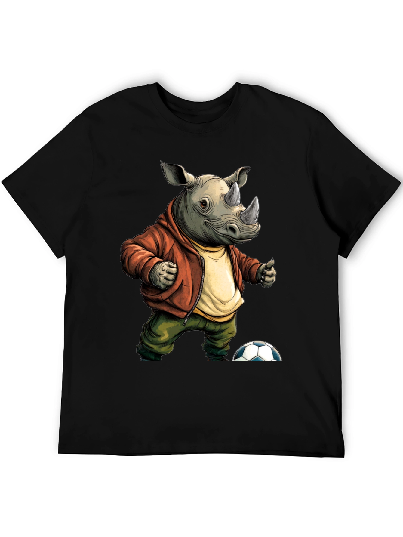 Black Rhino Soccer T-Shirt: Unique Cartoon Graphic Tee view 5