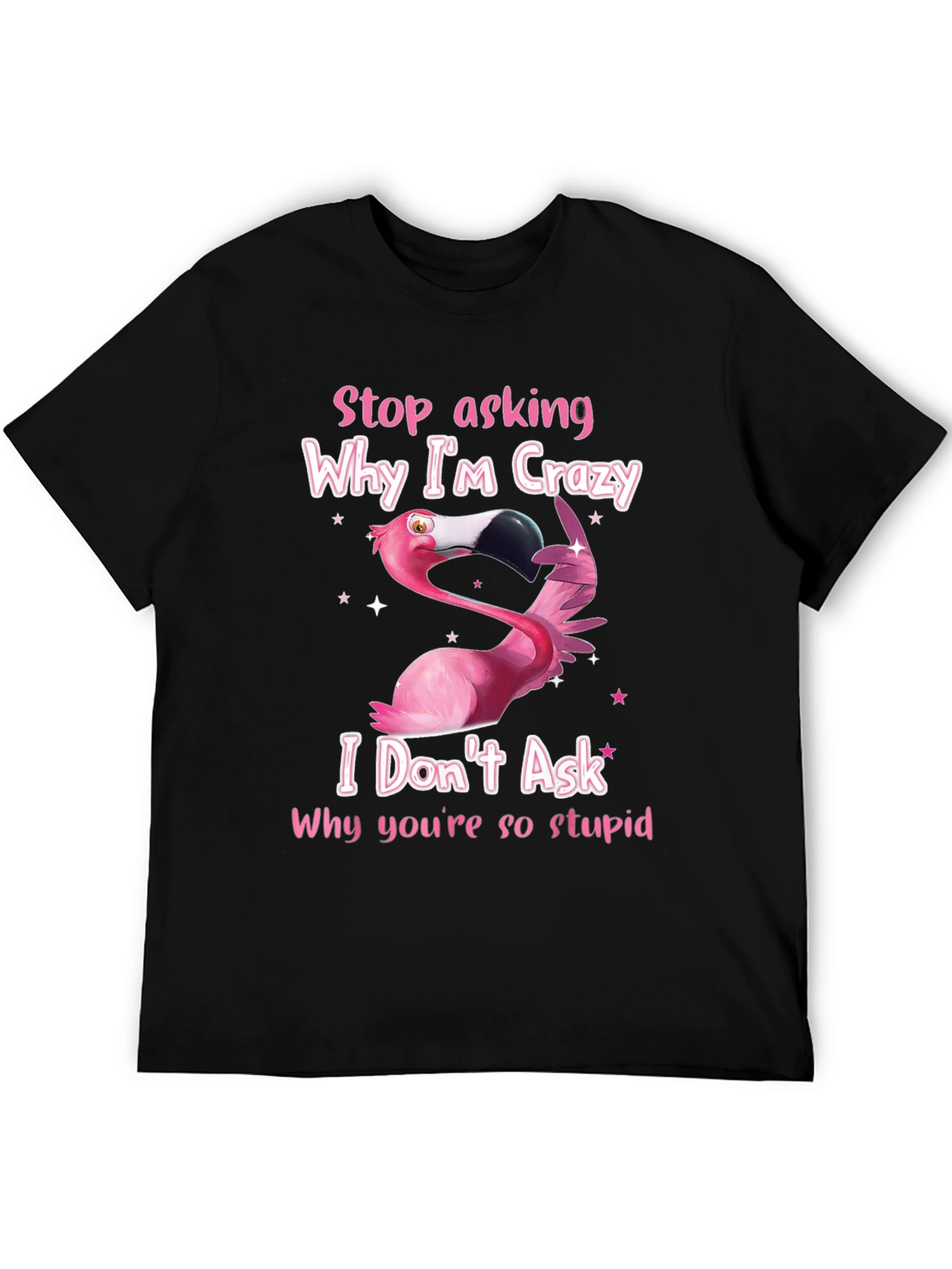 Black Crazy Flamingo Graphic T-Shirt - Funny Sarcastic Tee view 5