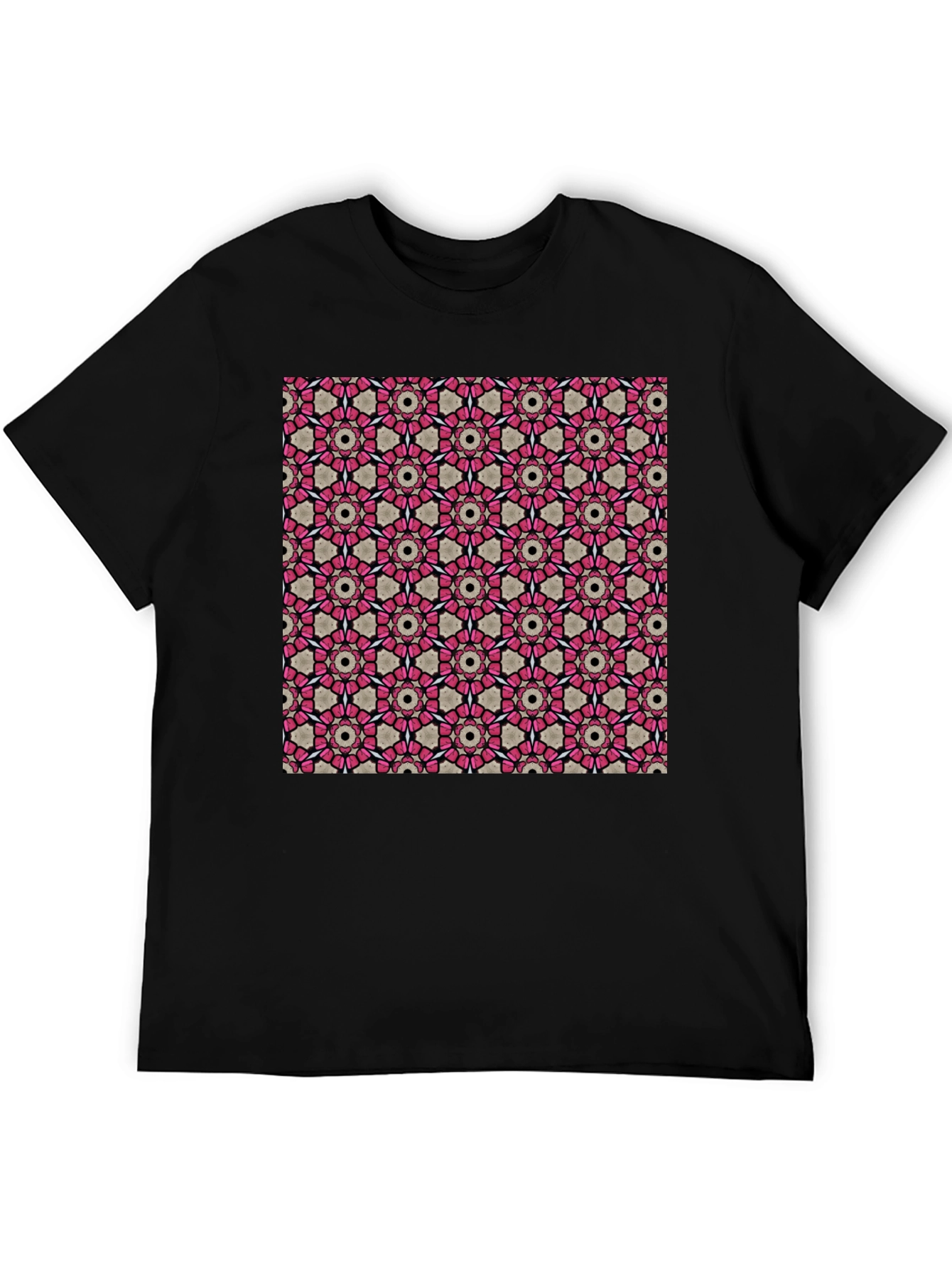 Black Geometric Pattern T-Shirt: Stylish Floral Design view 5