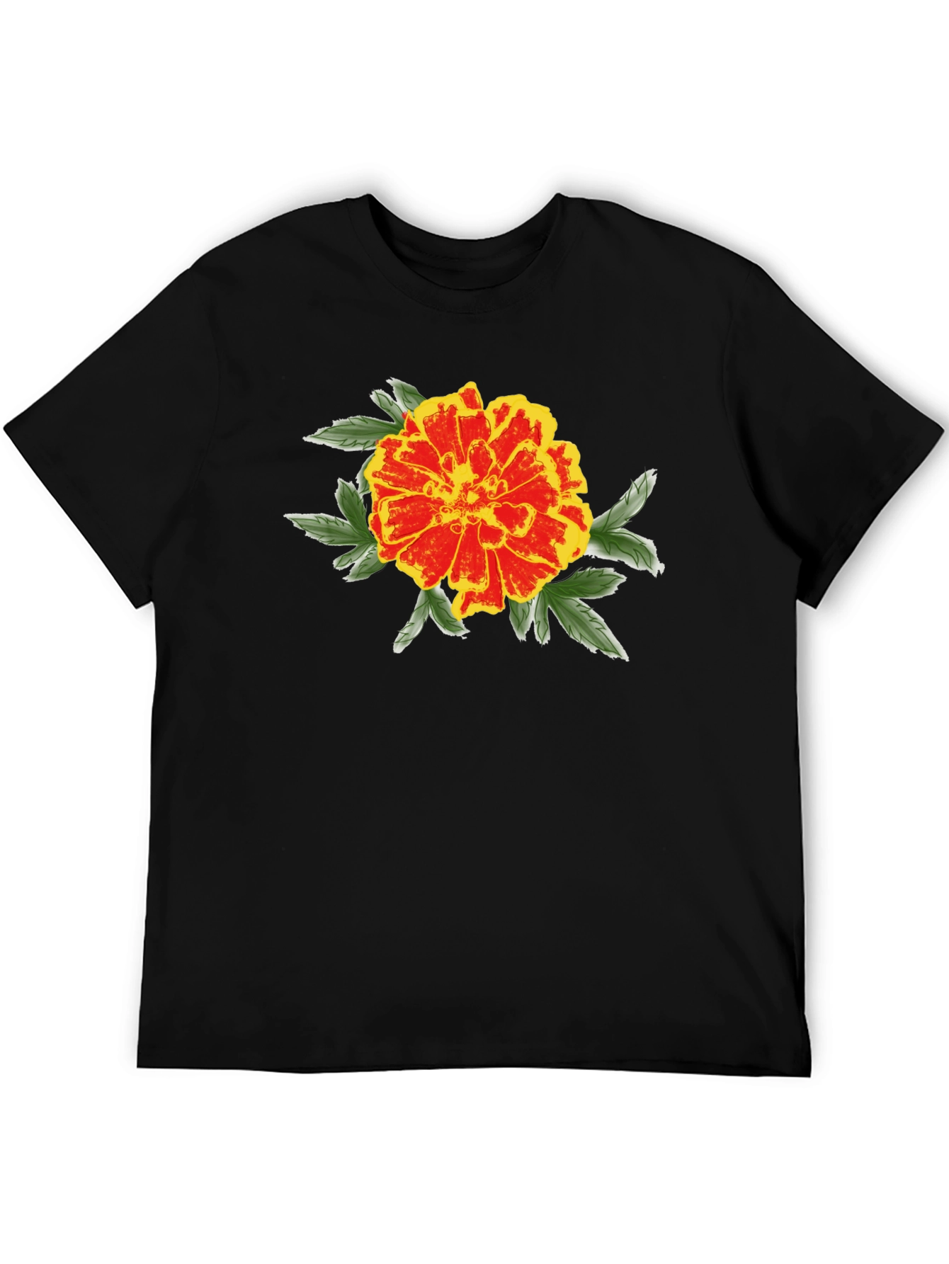 Black Marigold Graphic Black T-Shirt - Stylish Floral Design view 5