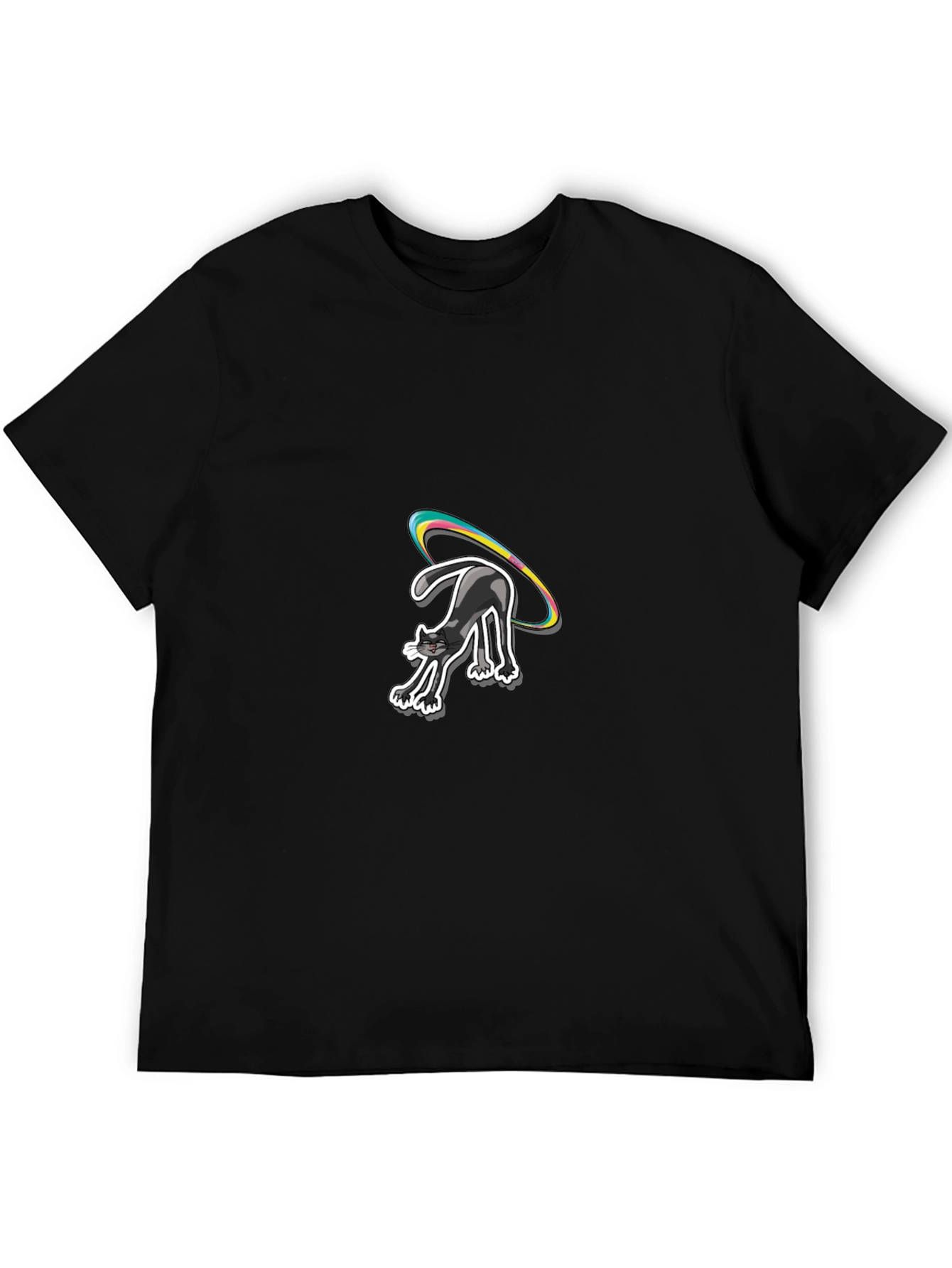 Black Black Cat T-Shirt with Rainbow Halo view 5