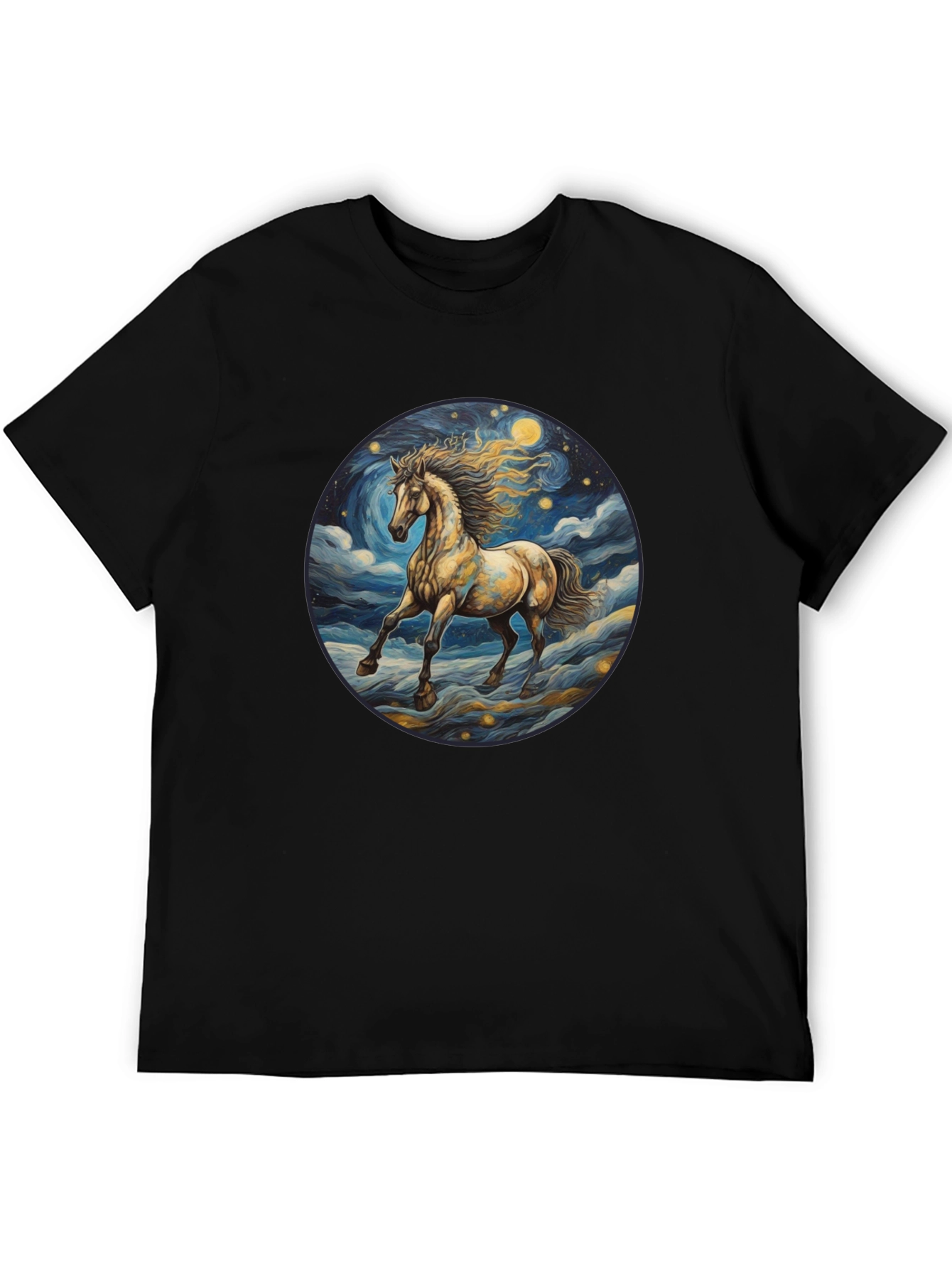 Black Starry Night Horse Graphic Tee - Black Cotton Comfort view 5